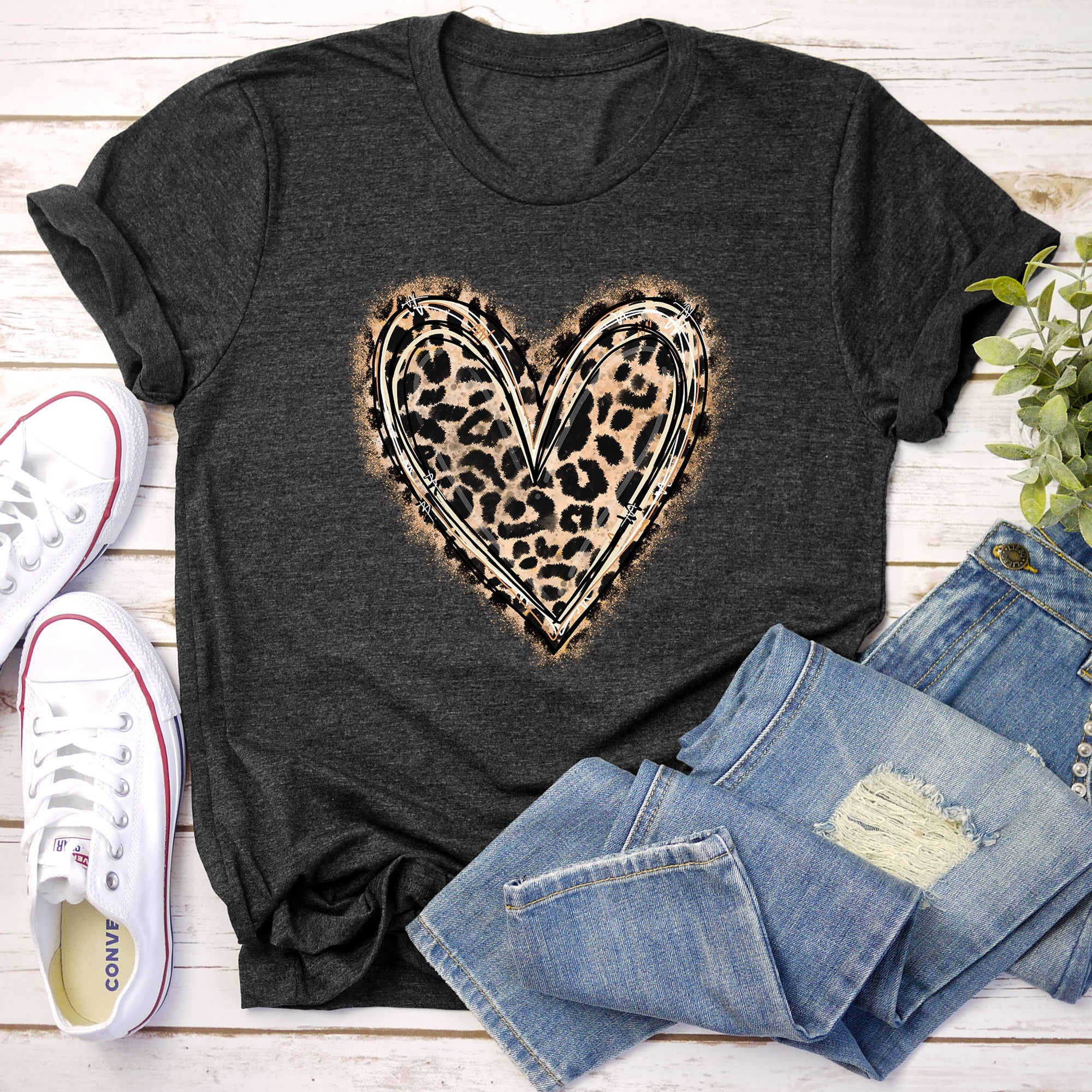 Leopard Print Heart Valentine's Day Luxe Super Soft Cotton Premium Lux Graphic Tee