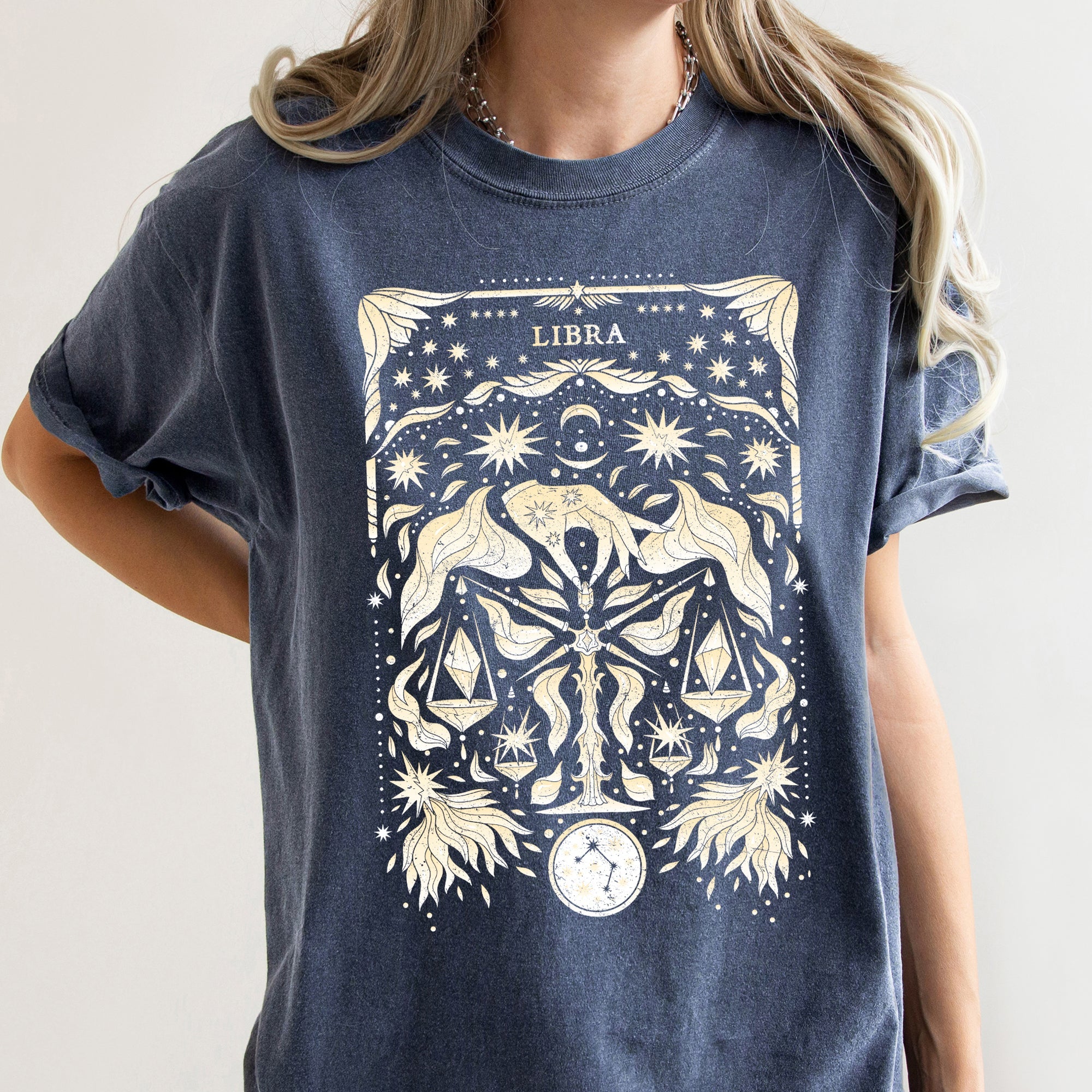 Libra Celestial Zodiac Horoscope Astrology Moon Phases Stars Constellation Comfort Colors Tee