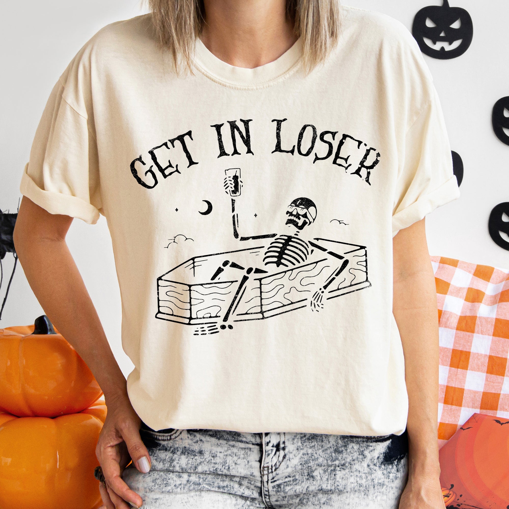 Get In Loser Vintage Halloween Party Scene Illustration Artwork Comfort Colors Tee