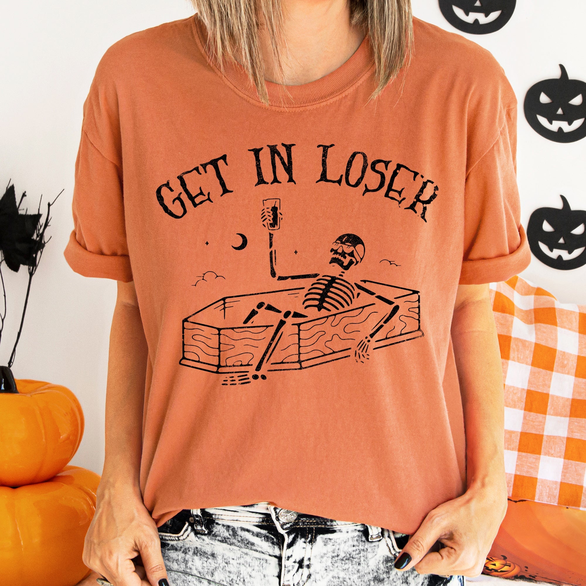 Get In Loser Vintage Halloween Party Scene Illustration Artwork Comfort Colors Tee