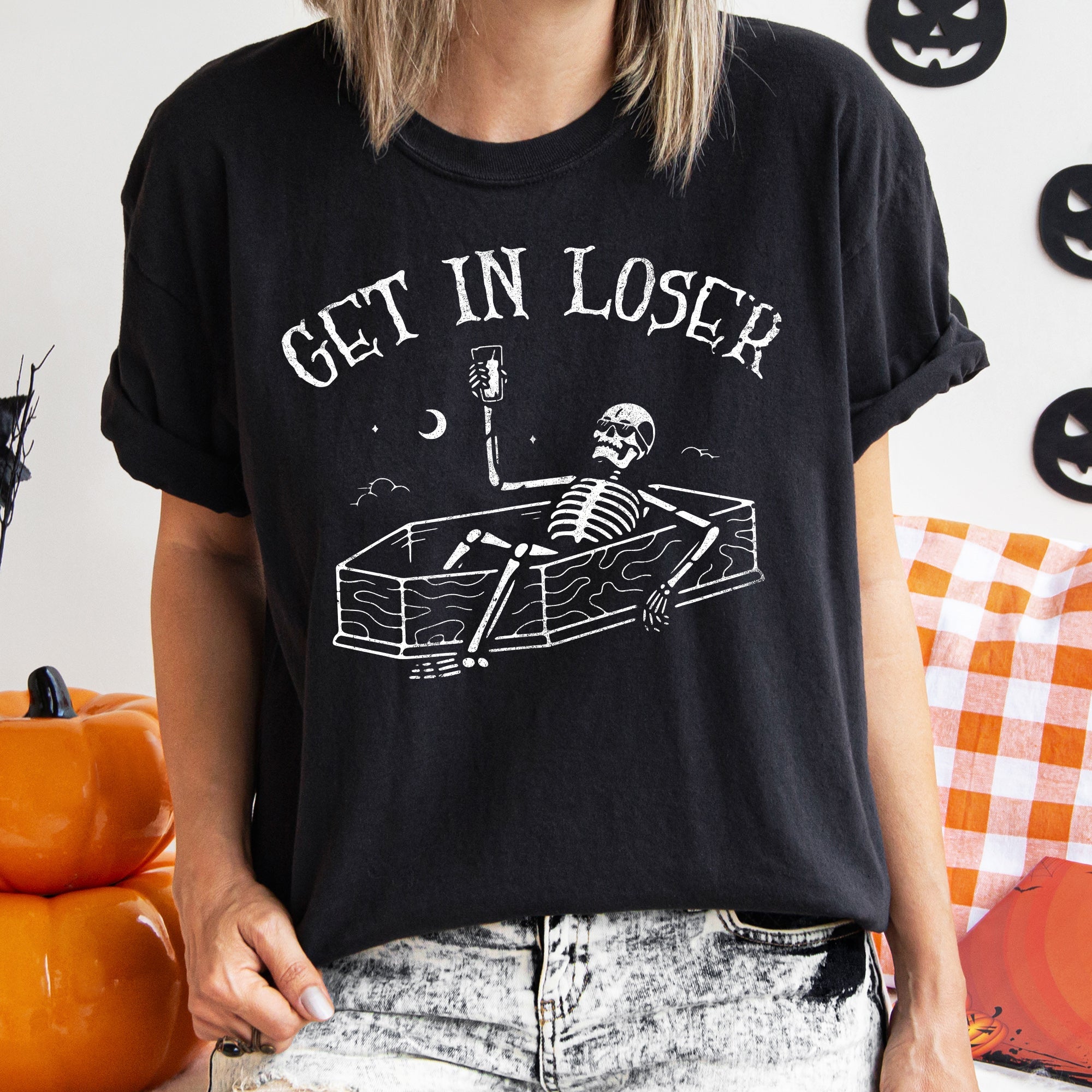 Get In Loser Retro Halloween Spooky Meme Vintage Design Edition Comfort Colors Tee