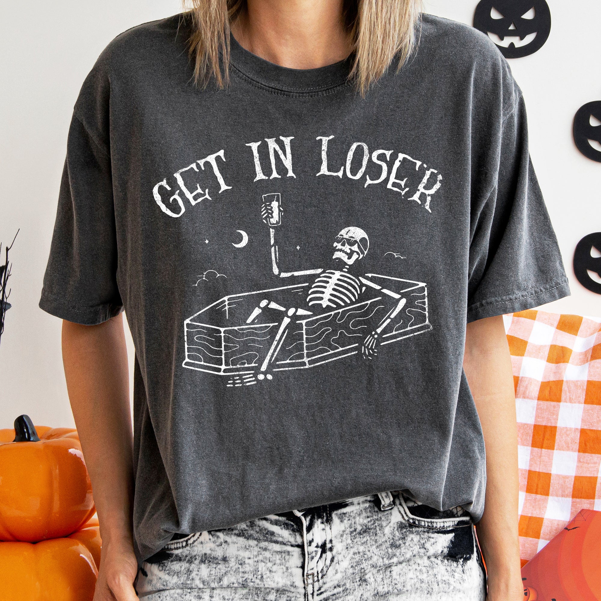 Get In Loser Retro Halloween Spooky Meme Vintage Design Edition Comfort Colors Tee
