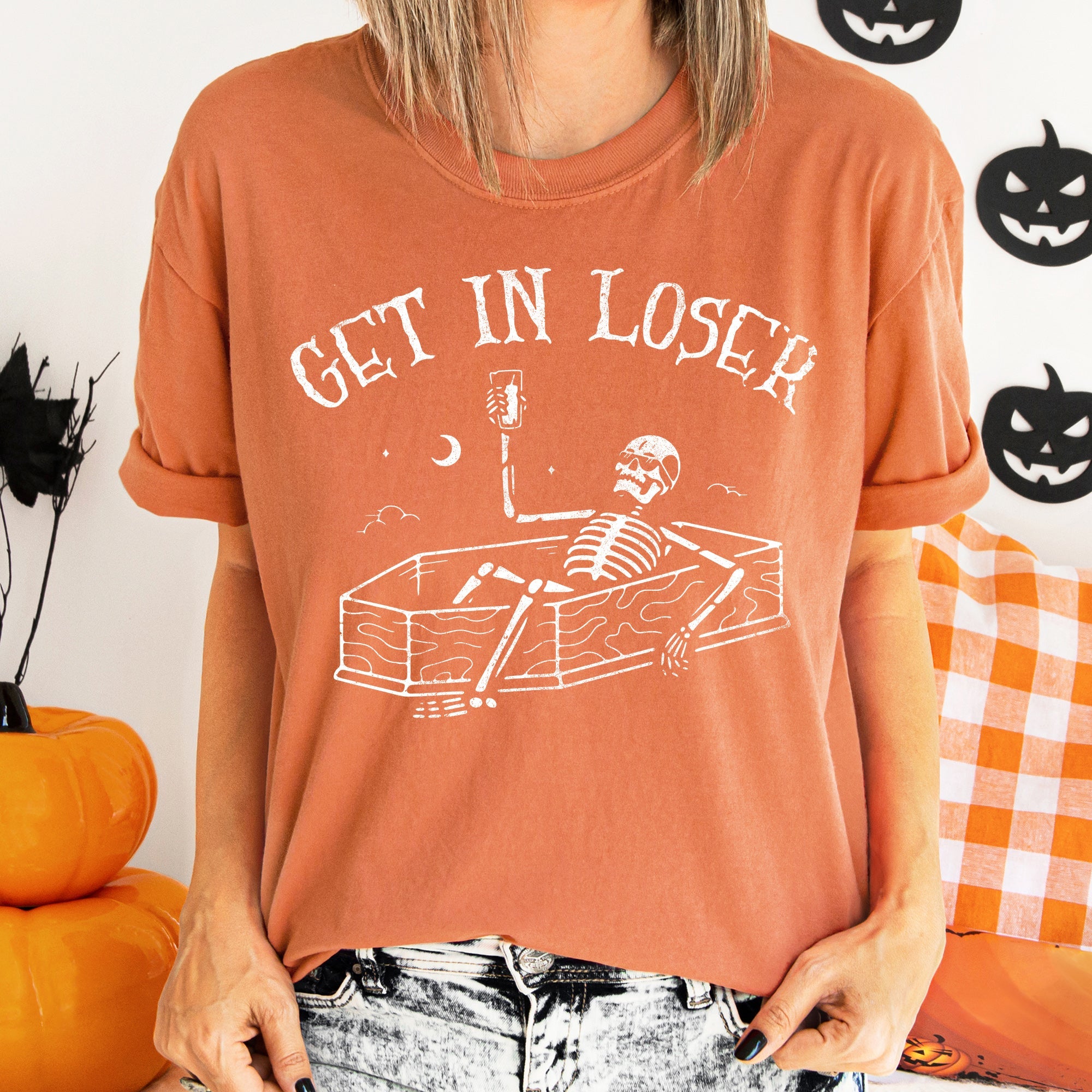 Get In Loser Retro Halloween Spooky Meme Vintage Design Edition Comfort Colors Tee