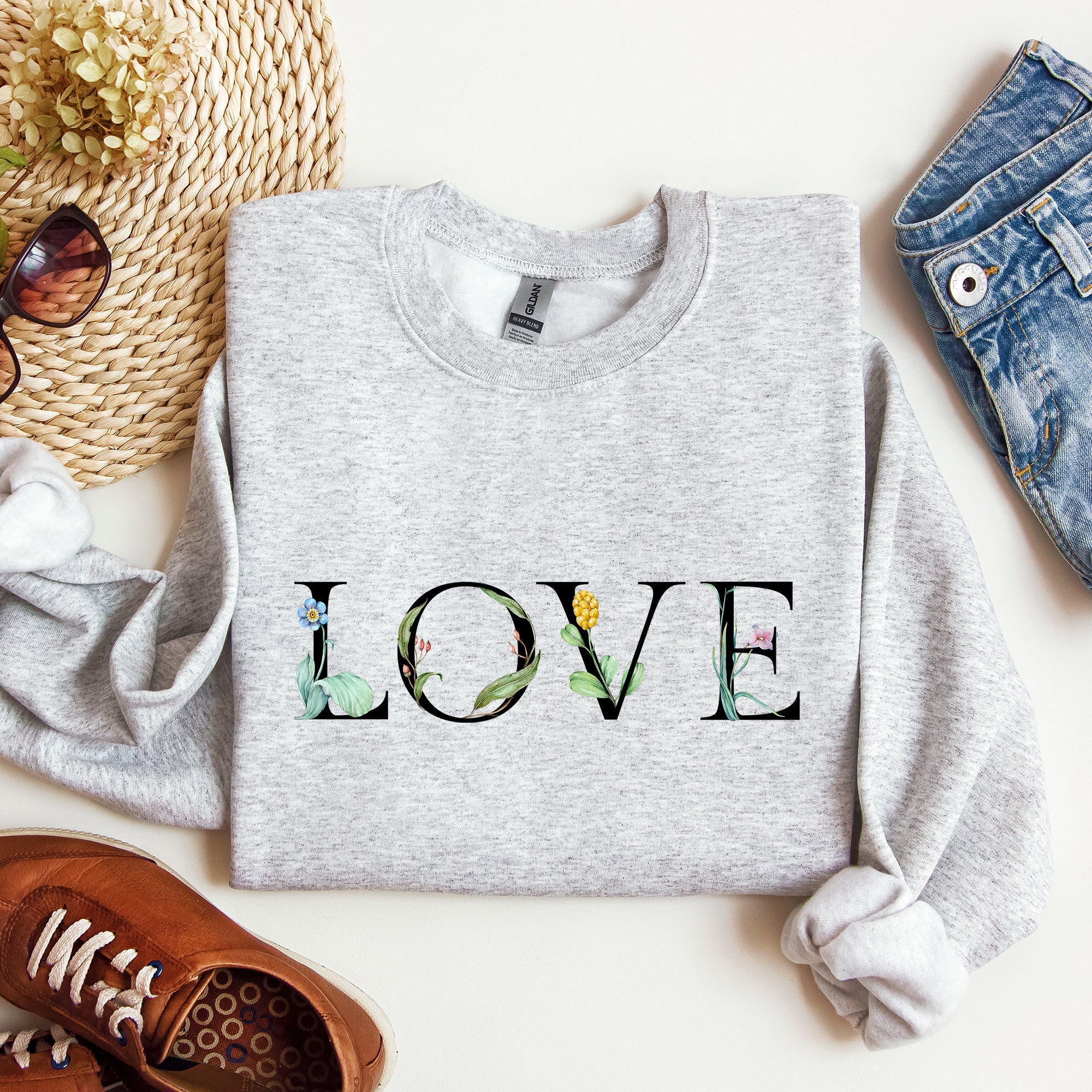 Love Flowers Valentine's Day Blooming Floral Design With Heart Accents And Cozy Fleece Sweatshirt