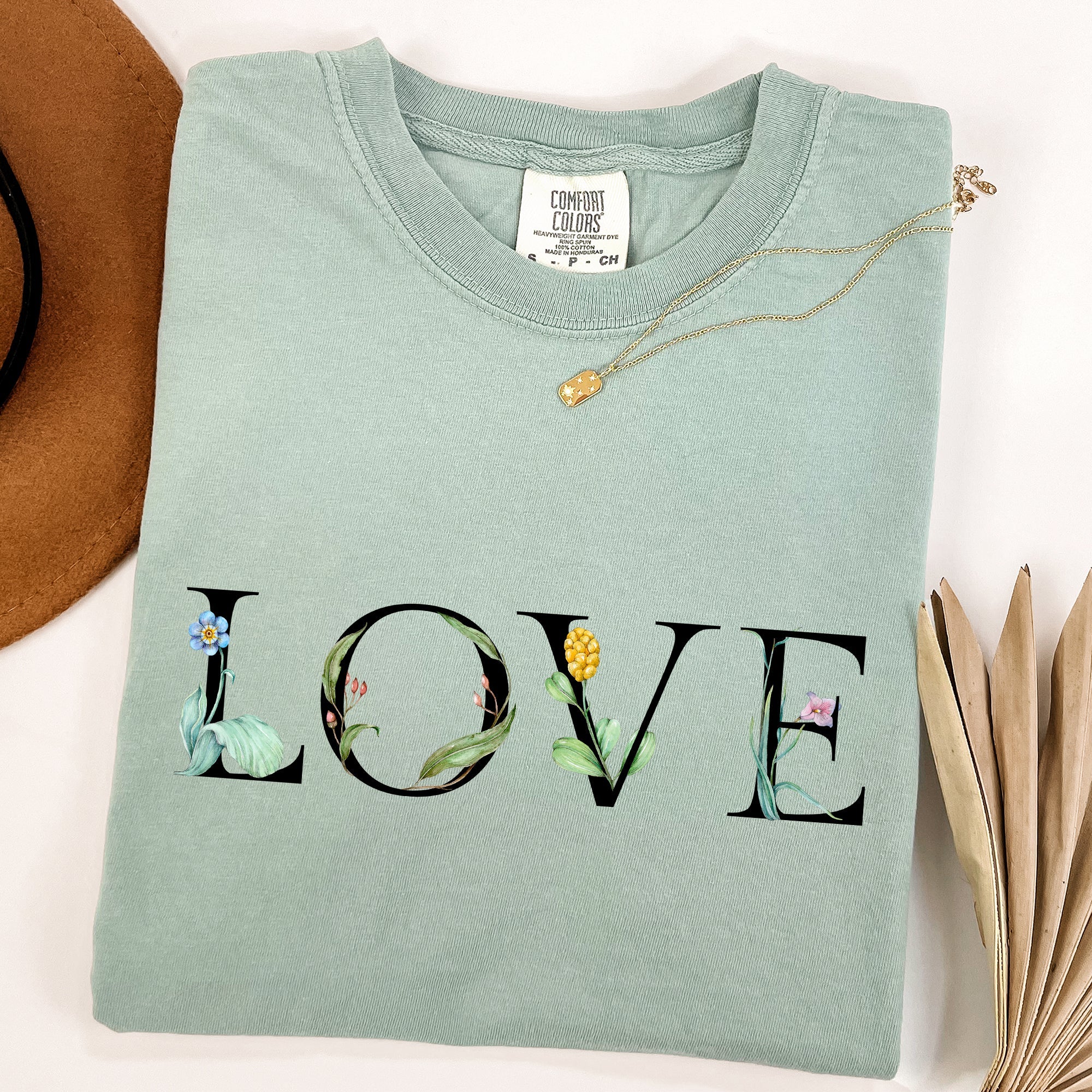 Love Flowers Valentines Day Edition Vintage Script With Faded Retro Look Comfort Colors Tee