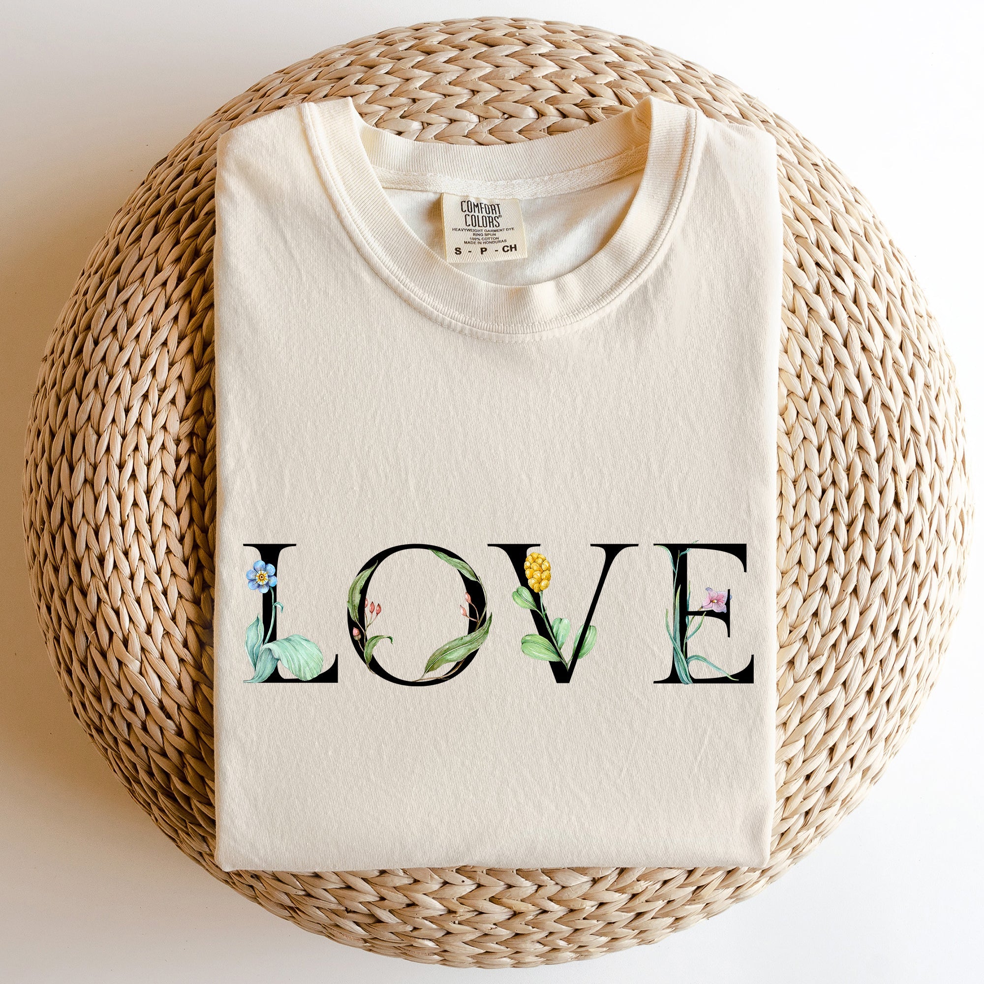 Love Flowers Valentines Day Edition Vintage Script With Faded Retro Look Comfort Colors Tee