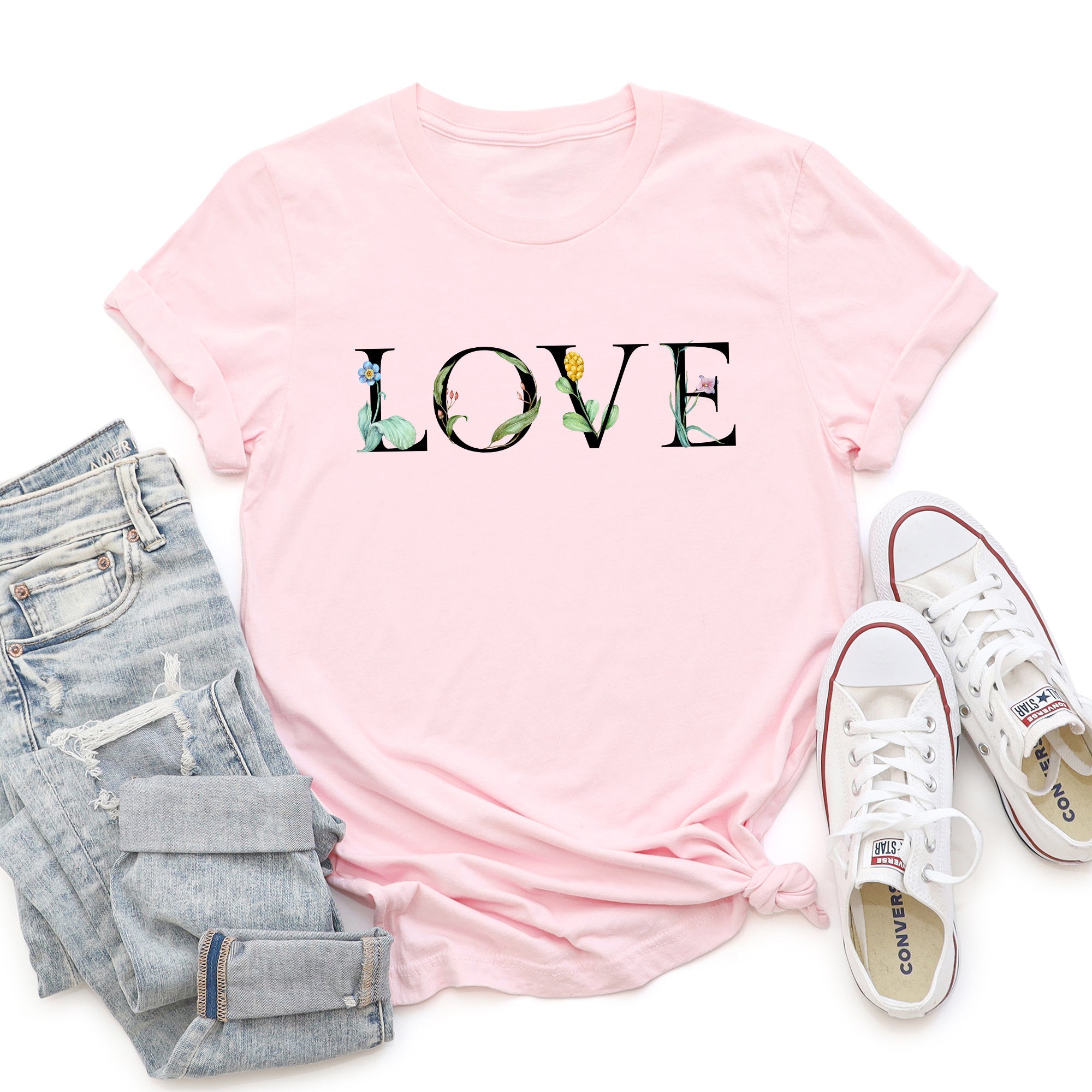 Love Flowers Valentine's Day Romantic Floral Celebration Soft Touch Premium Cotton Comfort Fit Graphic Tee