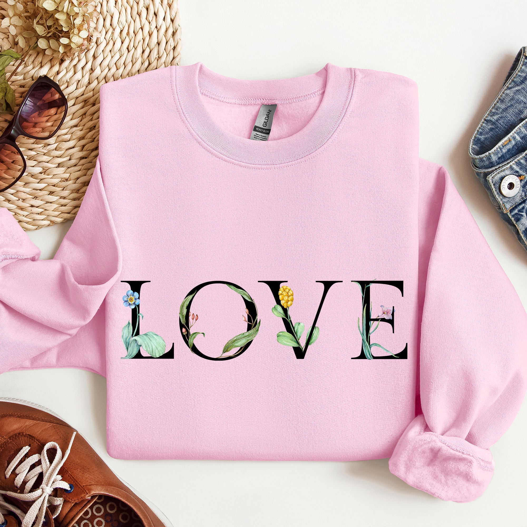 Love Flowers Valentine's Day Blooming Floral Design With Heart Accents And Cozy Fleece Sweatshirt