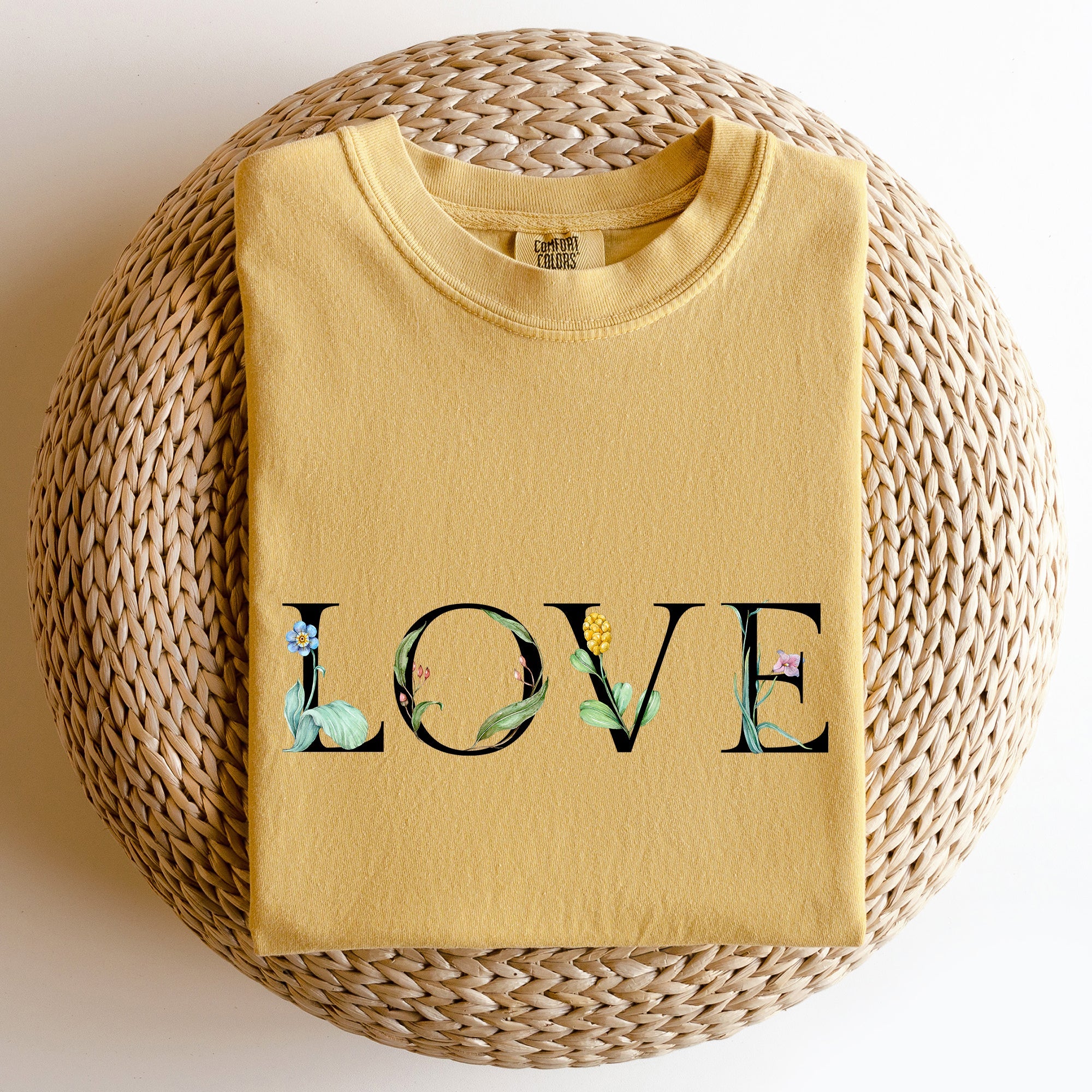 Love Flowers Valentines Day Edition Vintage Script With Faded Retro Look Comfort Colors Tee