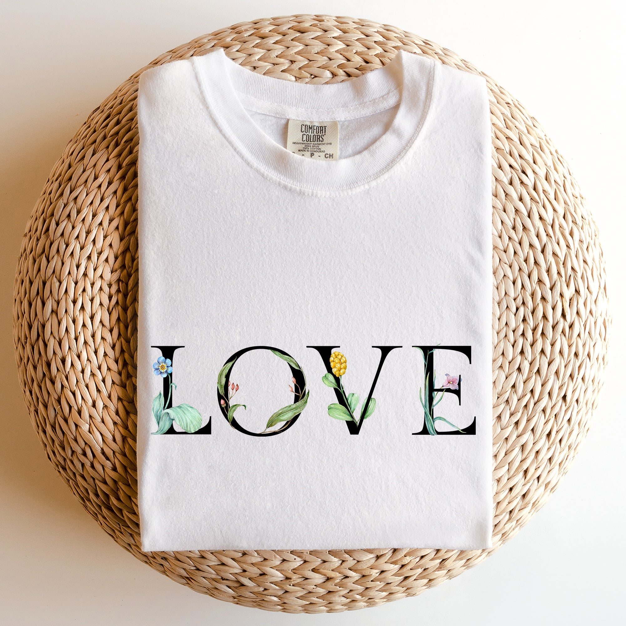 Love Flowers Valentines Day Edition Vintage Script With Faded Retro Look Comfort Colors Tee