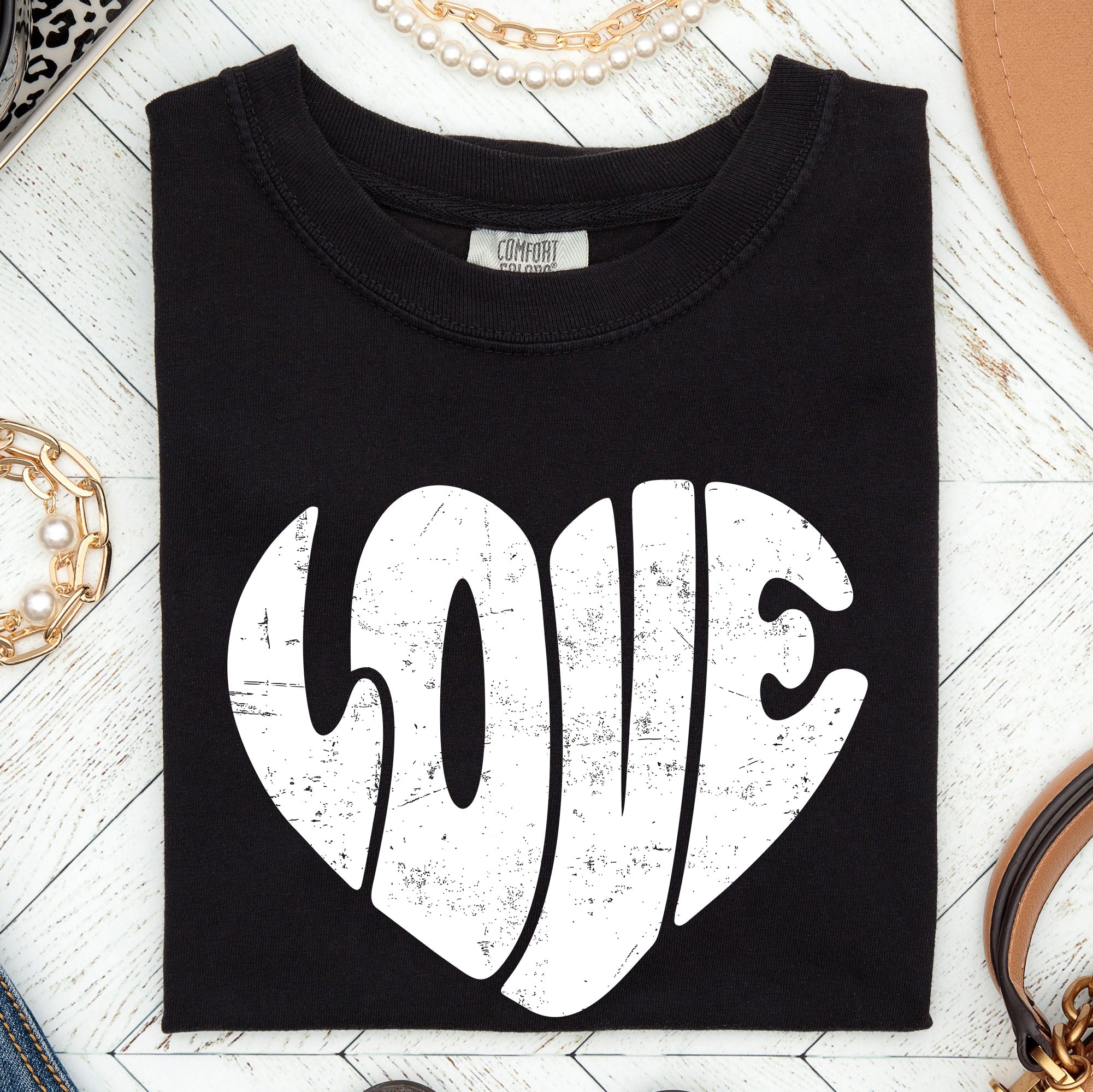 Retro Love Heart Vintage Valentine Edition Ultra Soft Everyday Wear Comfort Colors Tee