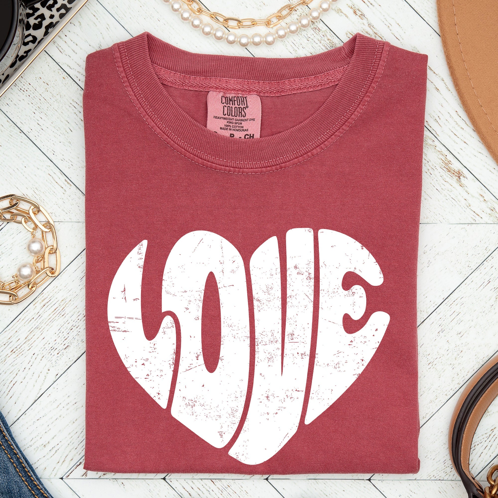 Retro Love Heart Vintage Valentine Edition Ultra Soft Everyday Wear Comfort Colors Tee