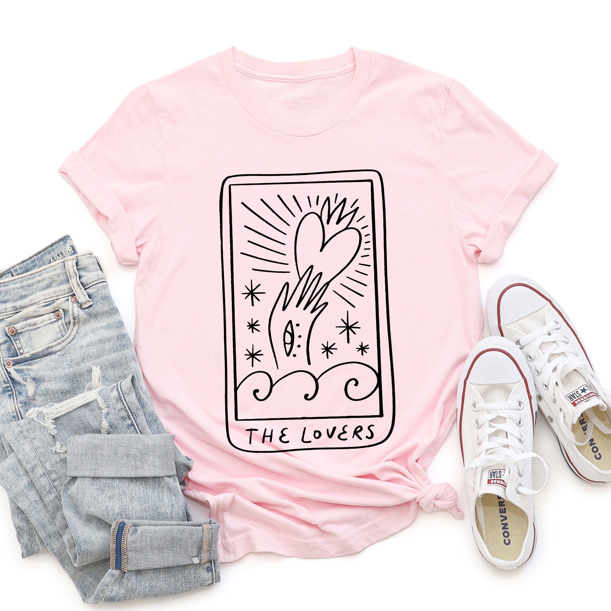 Lovers Tarot Mystical Magic Vintage Oracle Card Design For Valentine's Day Lovers Graphic Tee