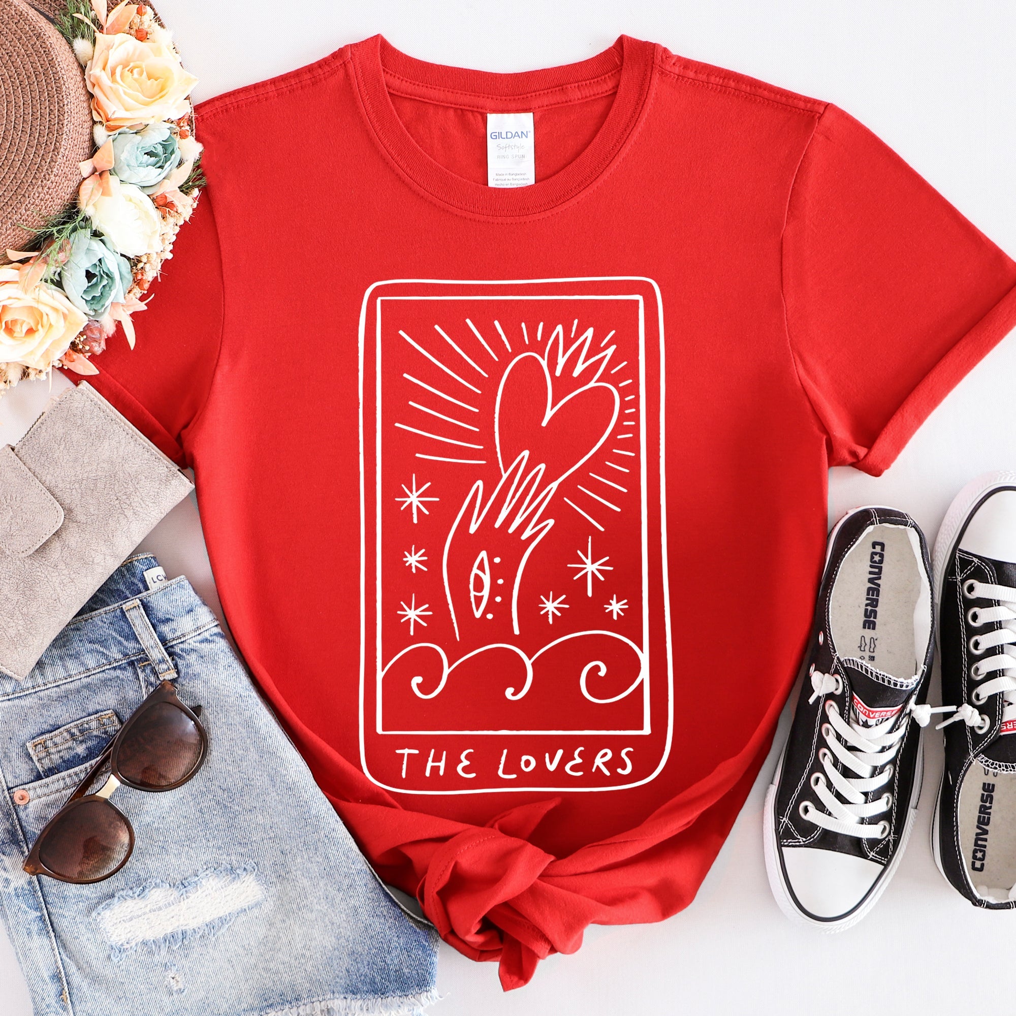 Lovers Tarot Mystical Magic Vintage Oracle Card Design For Valentine's Day Lovers Graphic Tee