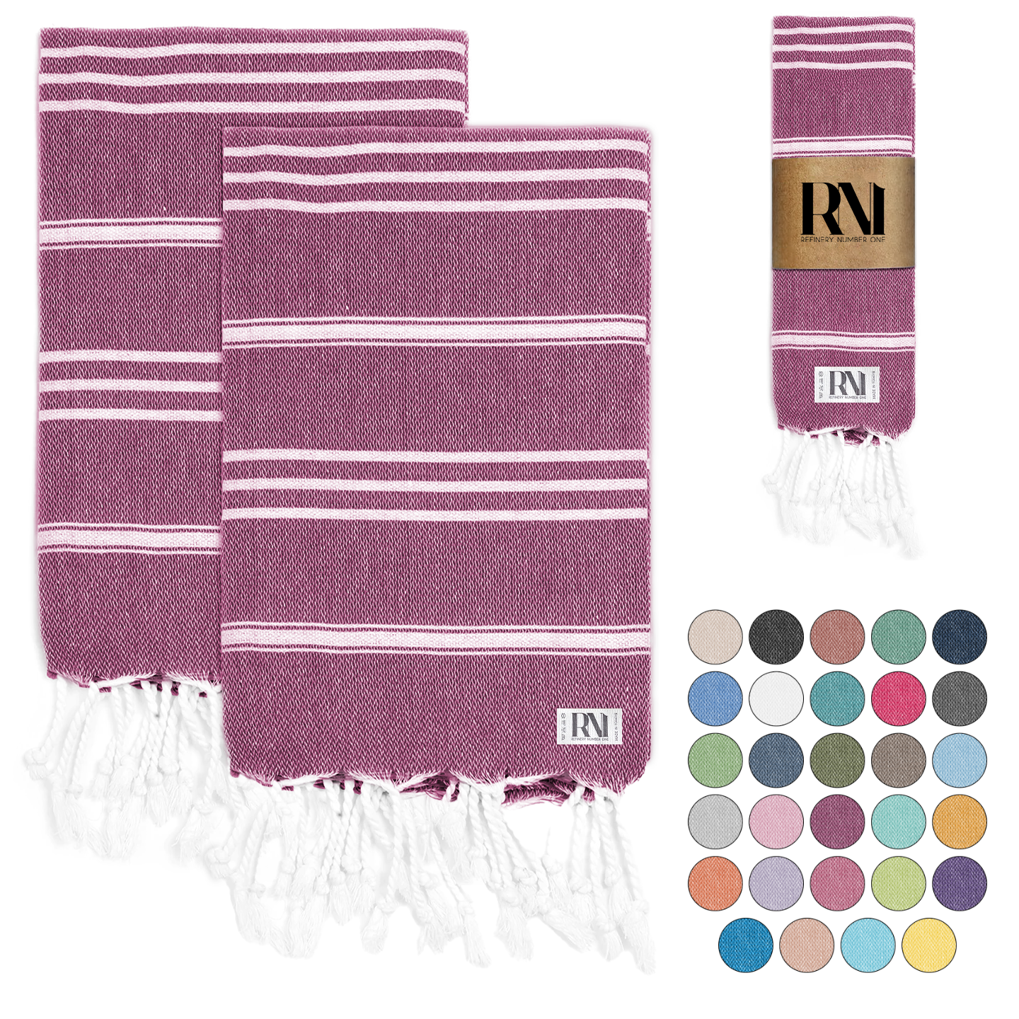 Istanbul Classic Turkish Hand Towel Set for Kitchen, Bath, Beach, Gym, Yoga and Travel