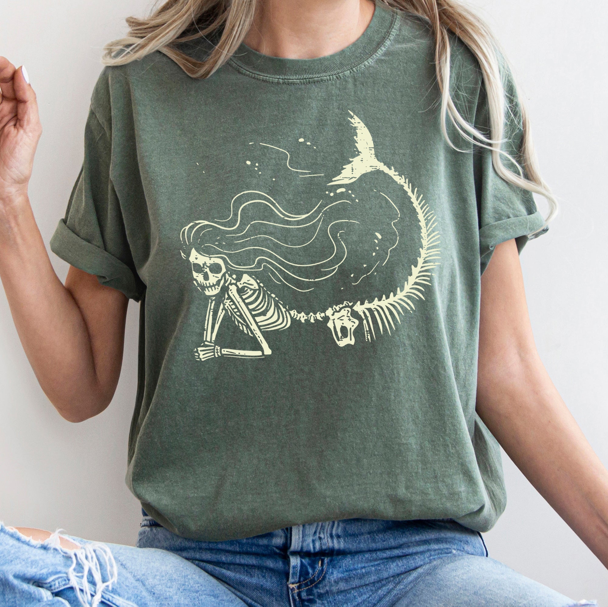 Mermaid Skeleton Retro Halloween Vintage Inspired Limited Edition Comfort Colors Tee