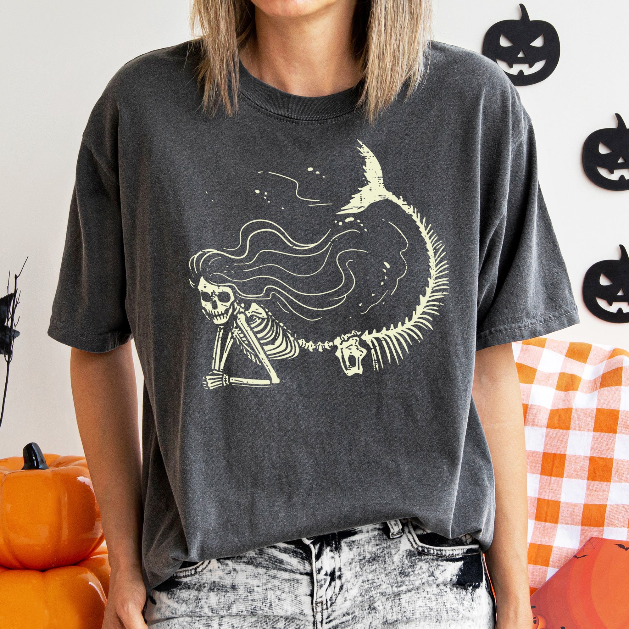 Mermaid Skeleton Retro Halloween Vintage Inspired Limited Edition Comfort Colors Tee