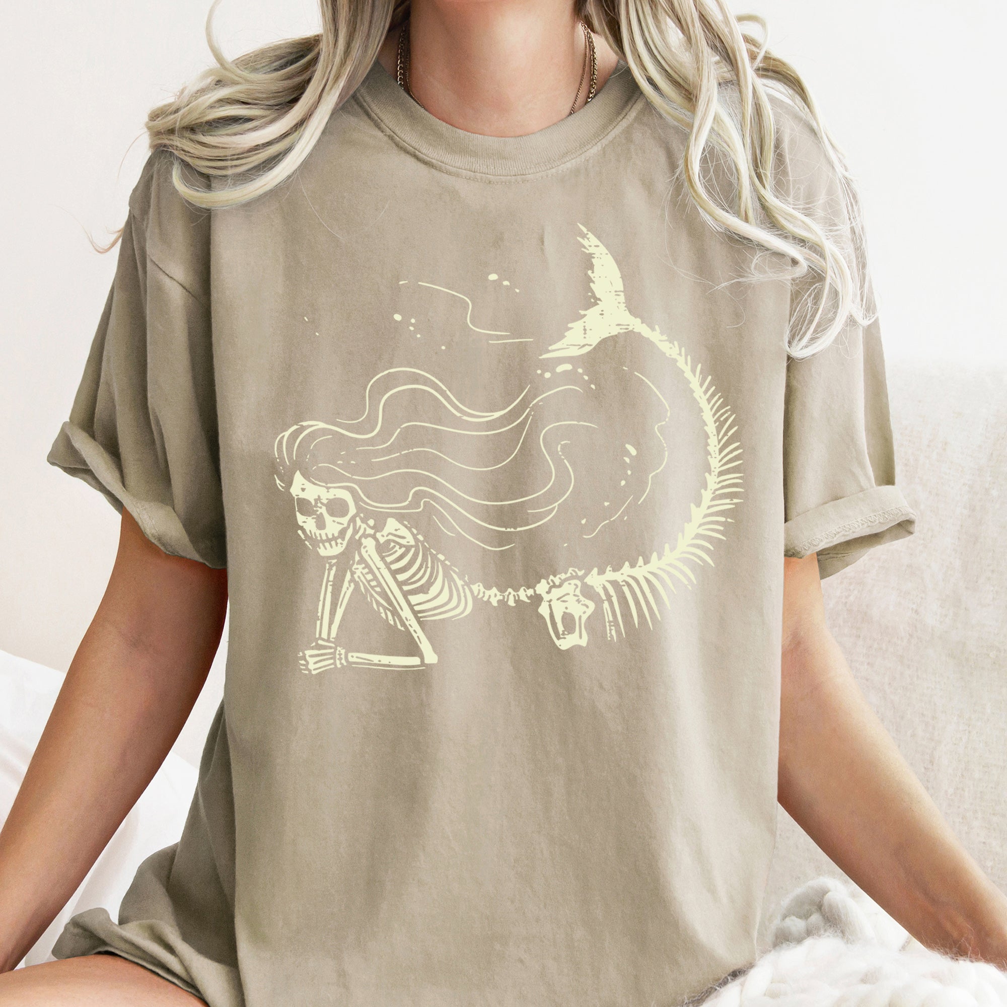 Mermaid Skeleton Retro Halloween Vintage Inspired Limited Edition Comfort Colors Tee