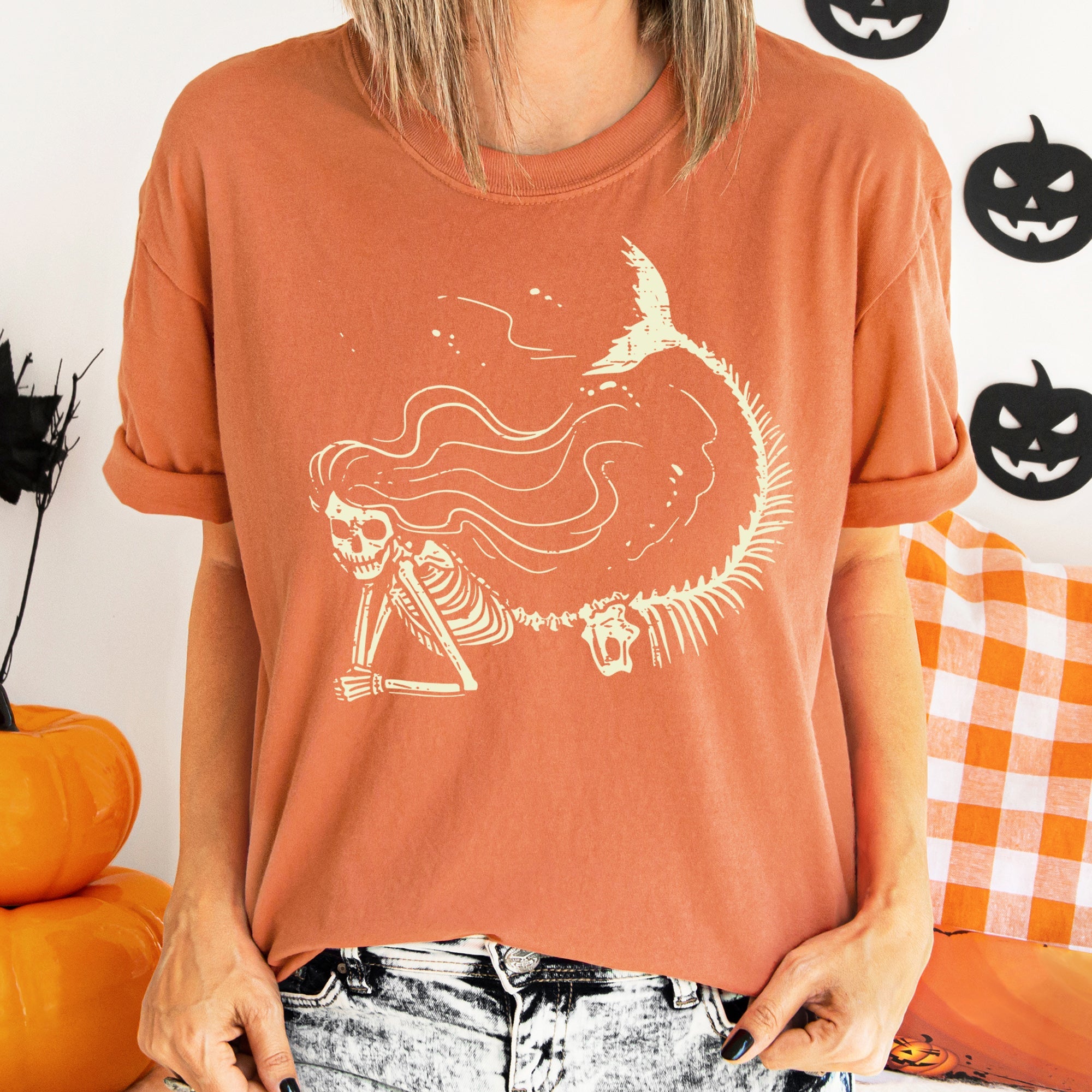Mermaid Skeleton Retro Halloween Vintage Inspired Limited Edition Comfort Colors Tee