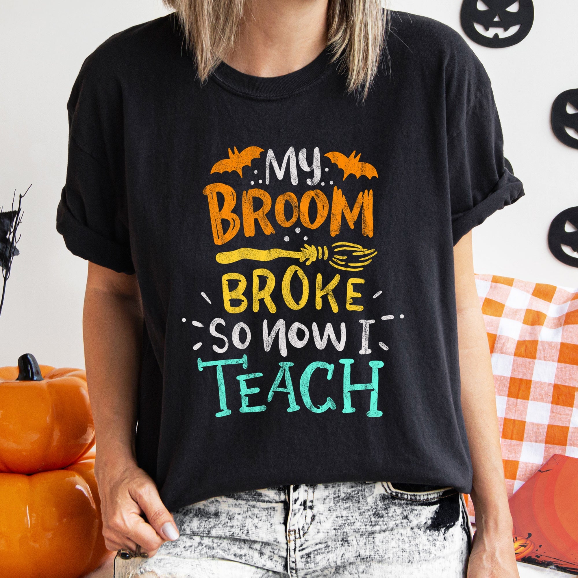 My Broom Broke So I Teach Retro Halloween Limited Vintage Edition Premium Comfort Colors Tee