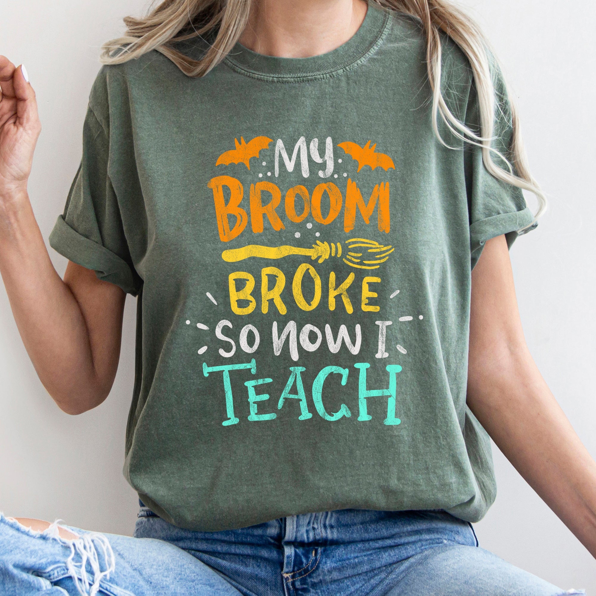 My Broom Broke So I Teach Retro Halloween Limited Vintage Edition Premium Comfort Colors Tee