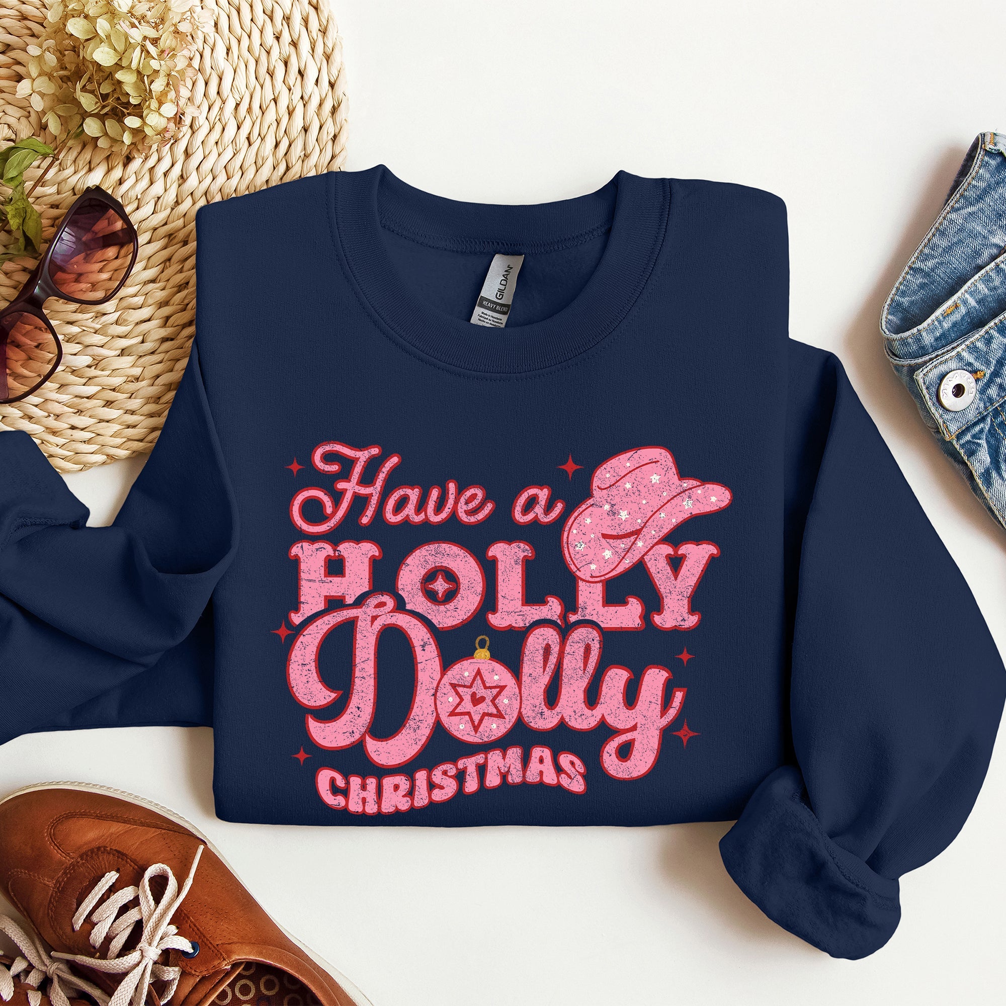 Holly Dolly Christmas Country Music Holiday Cheer Festive Cozy Vibe Graphic Sweatshirt