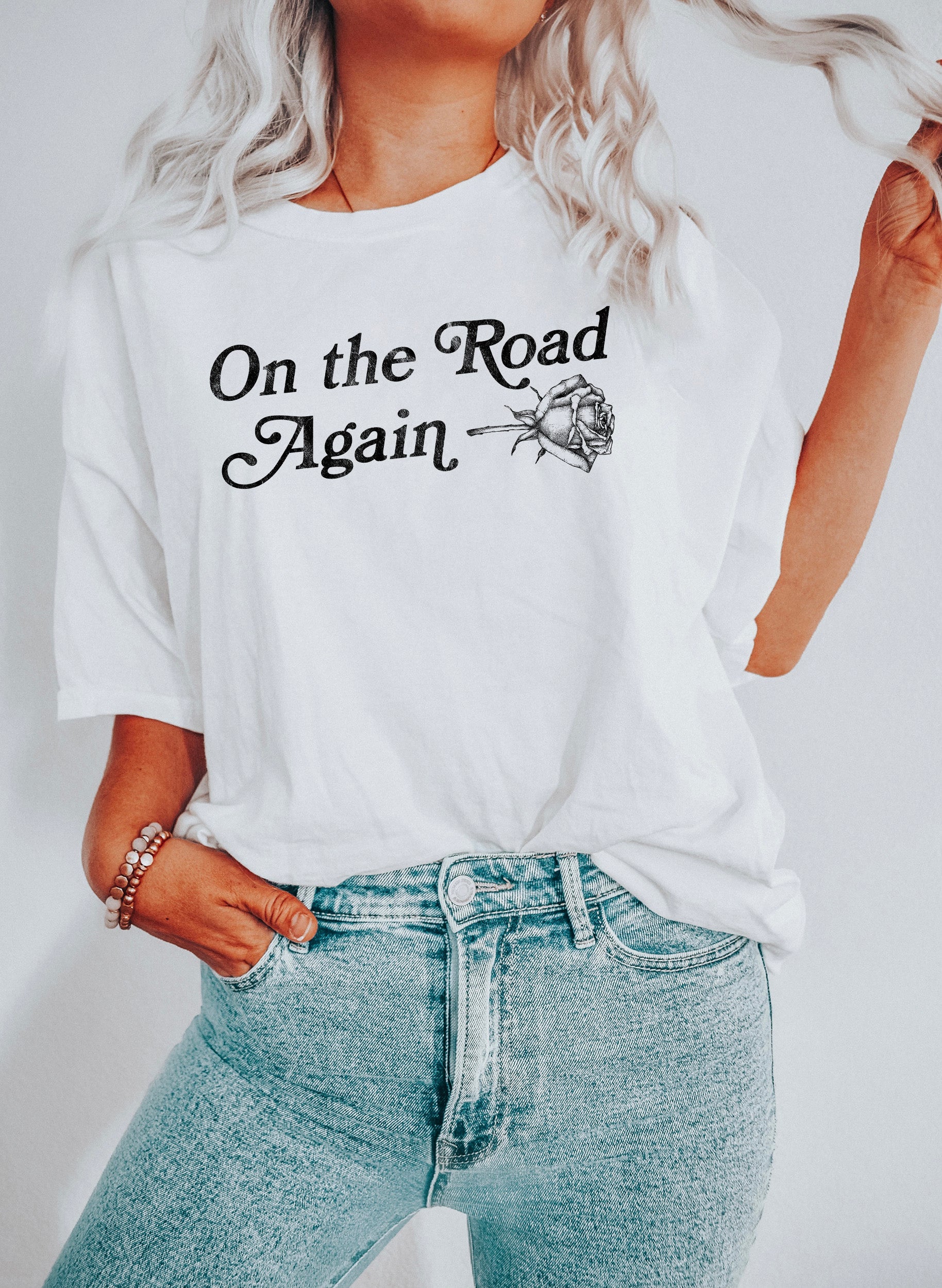On The Road Again Country Rose Vintage Travel Print Edition Premium Comfort Colors Tee