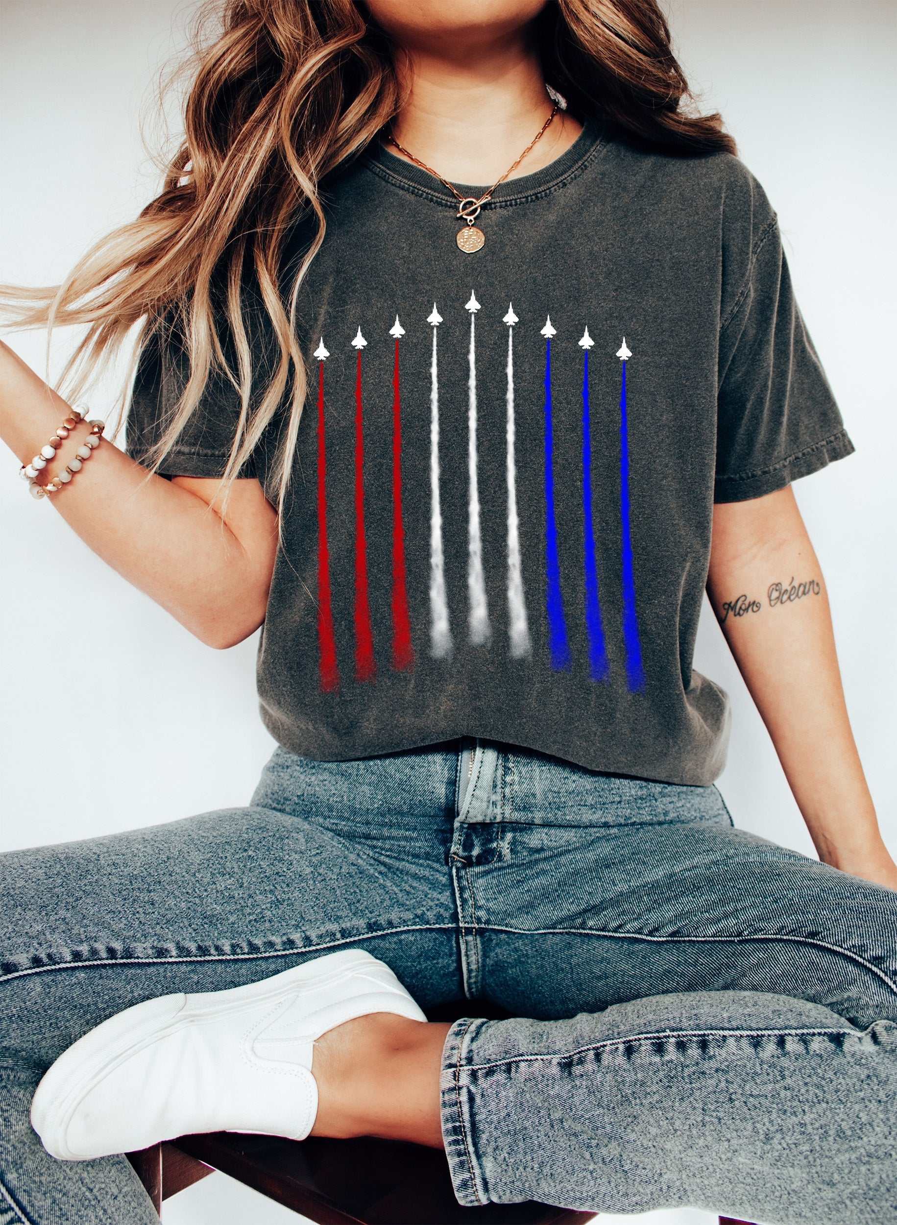 Fighter Jets Patriotic Navy Squadron Emblem Vintage Graphic Limited Edition Comfort Colors Tee