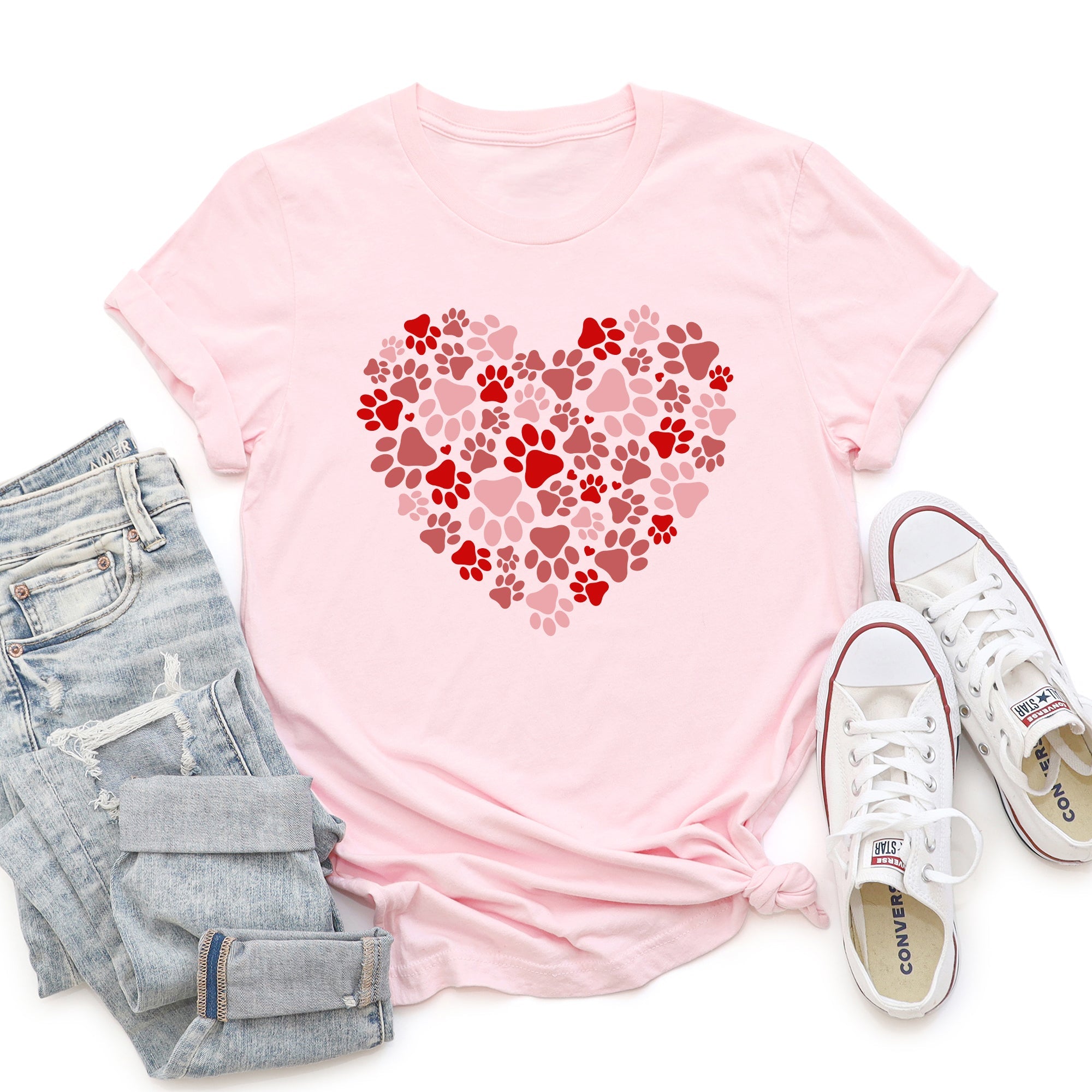 Paw Print Heart Pet Lovers Dogs Cats Valentine's Day Ultra Soft Cozy Graphic Tee