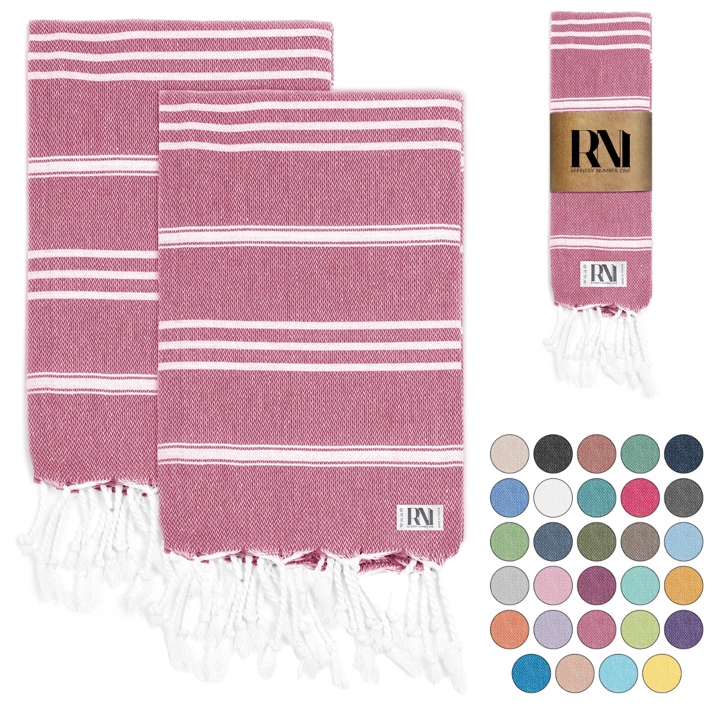 Istanbul Classic Turkish Hand Towel Set for Kitchen, Bath, Beach, Gym, Yoga and Travel