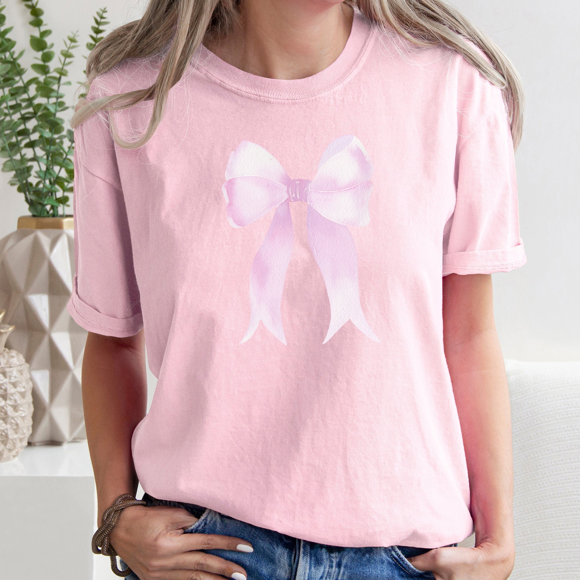 Pink Ribbon Coquette Bow Vintage Romance For Valentine's Day Celebration Of Love And Fashion Comfort Colors Tee