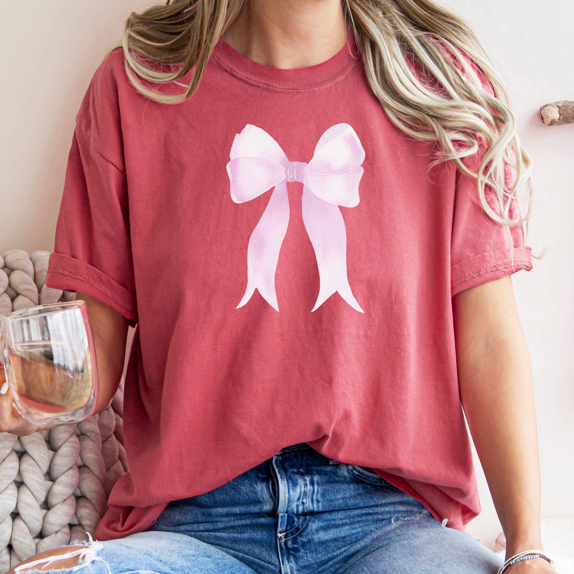 Pink Ribbon Coquette Bow Vintage Romance For Valentine's Day Celebration Of Love And Fashion Comfort Colors Tee
