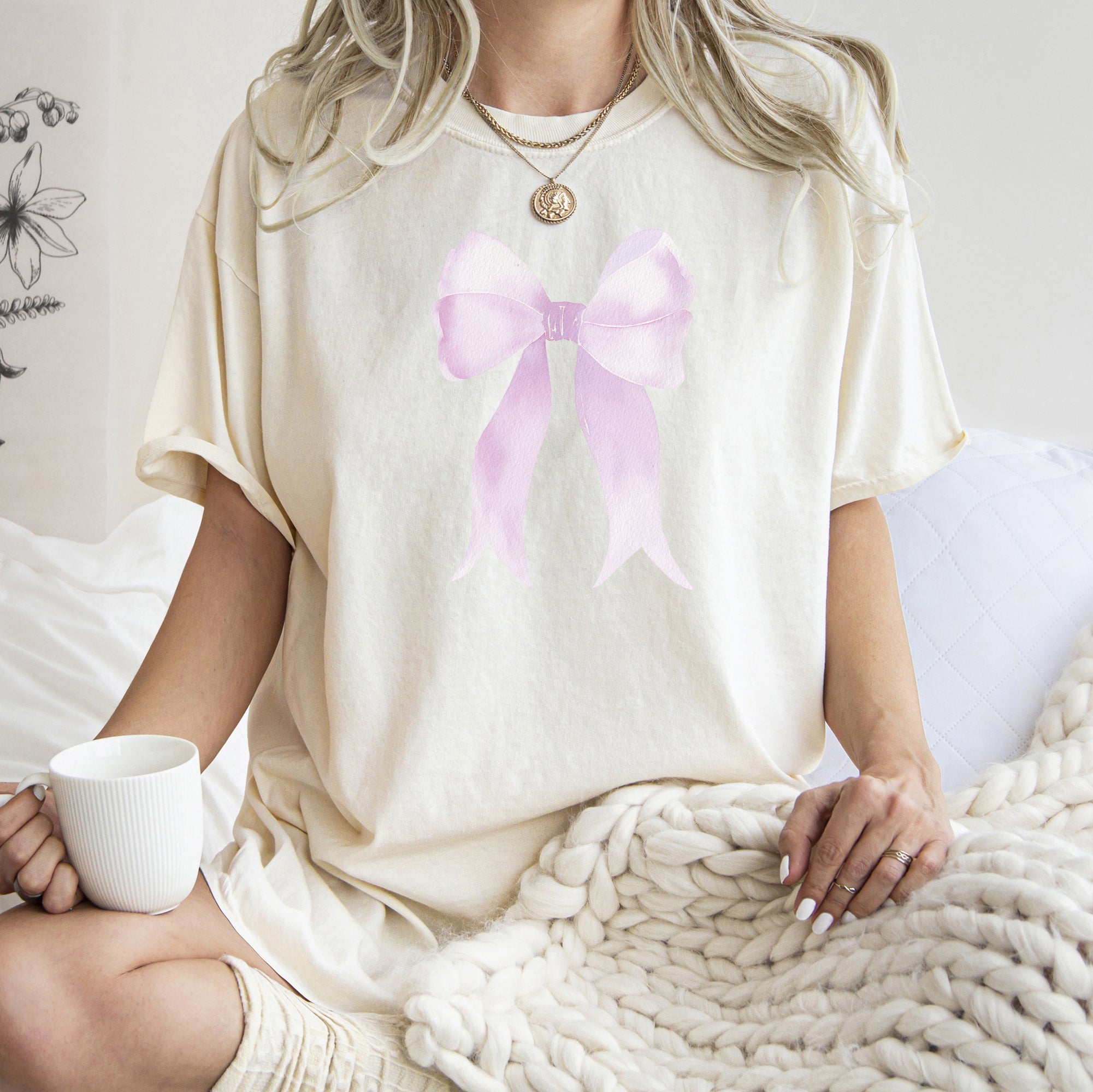 Pink Ribbon Coquette Bow Vintage Romance For Valentine's Day Celebration Of Love And Fashion Comfort Colors Tee