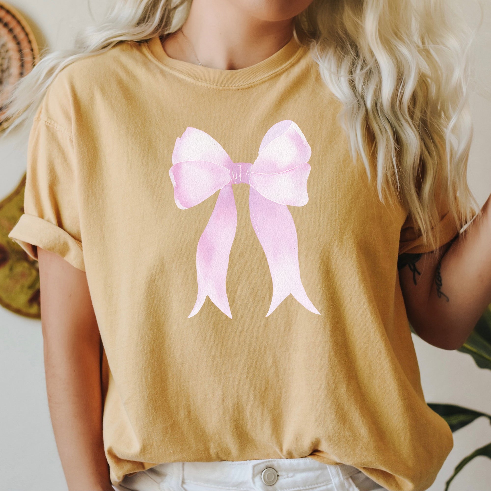 Pink Ribbon Coquette Bow Vintage Romance For Valentine's Day Celebration Of Love And Fashion Comfort Colors Tee