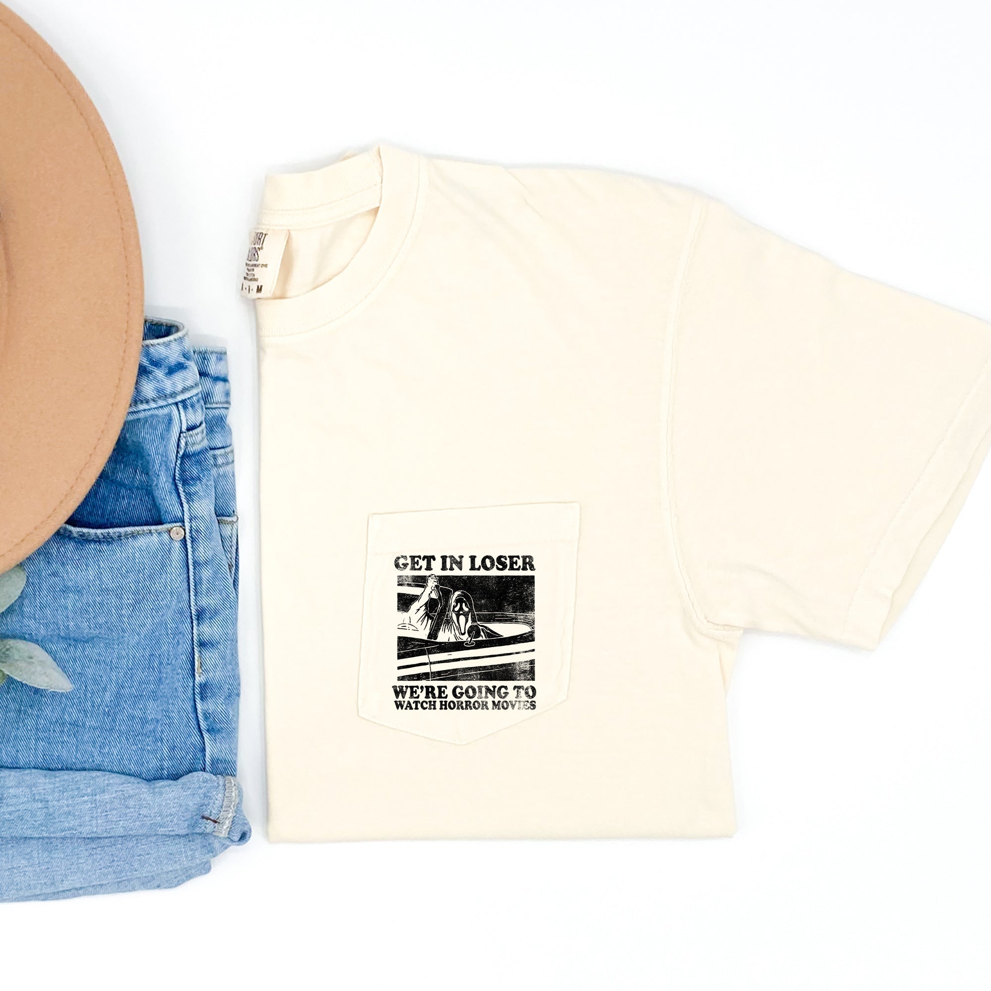 Get In Loser Horror Halloween Pocket Comfort Colors Tee