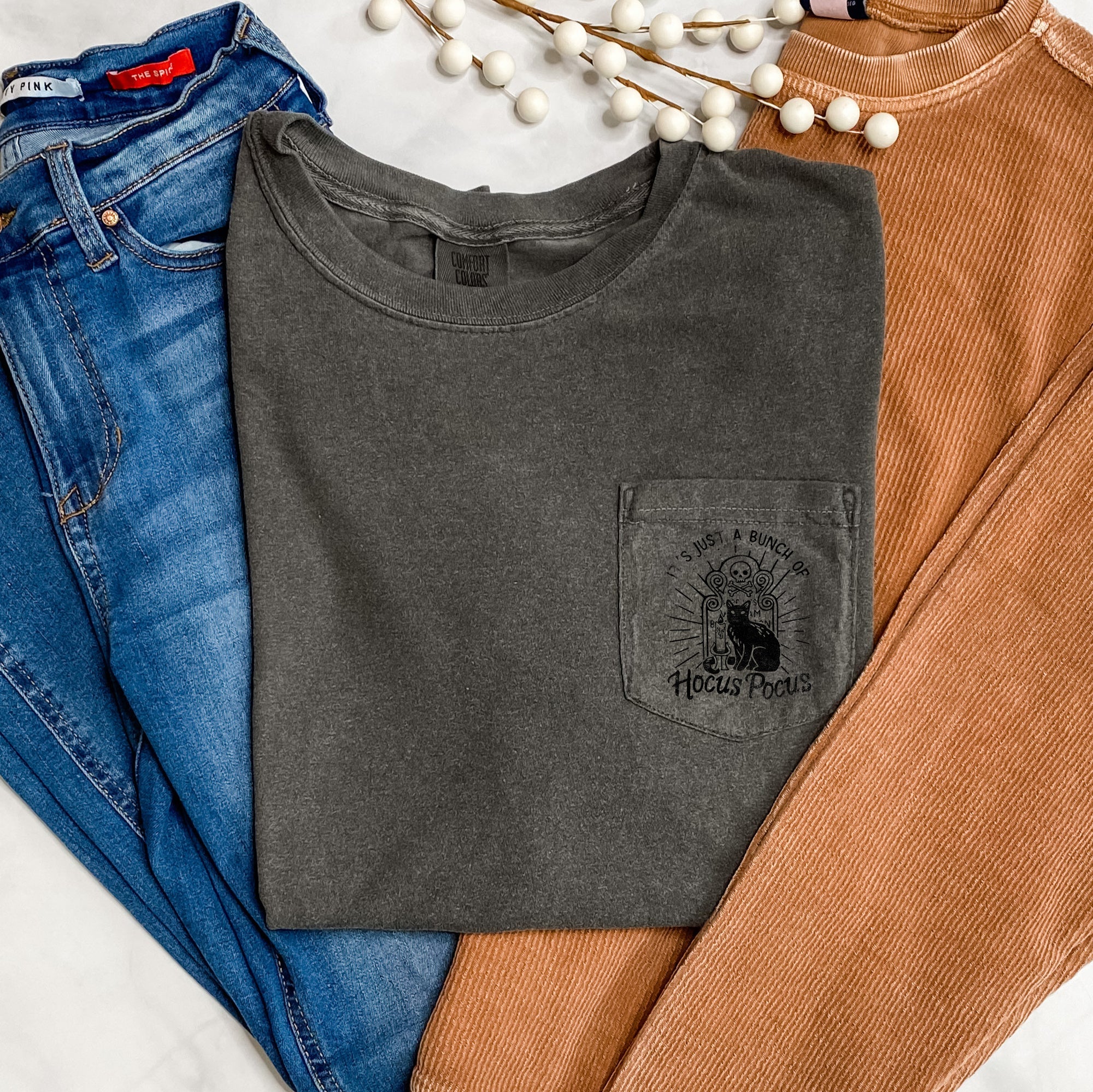 It's Just A Bunch Of Hocus Pocus Halloween Pocket Vintage Edition Comfort Colors Tee
