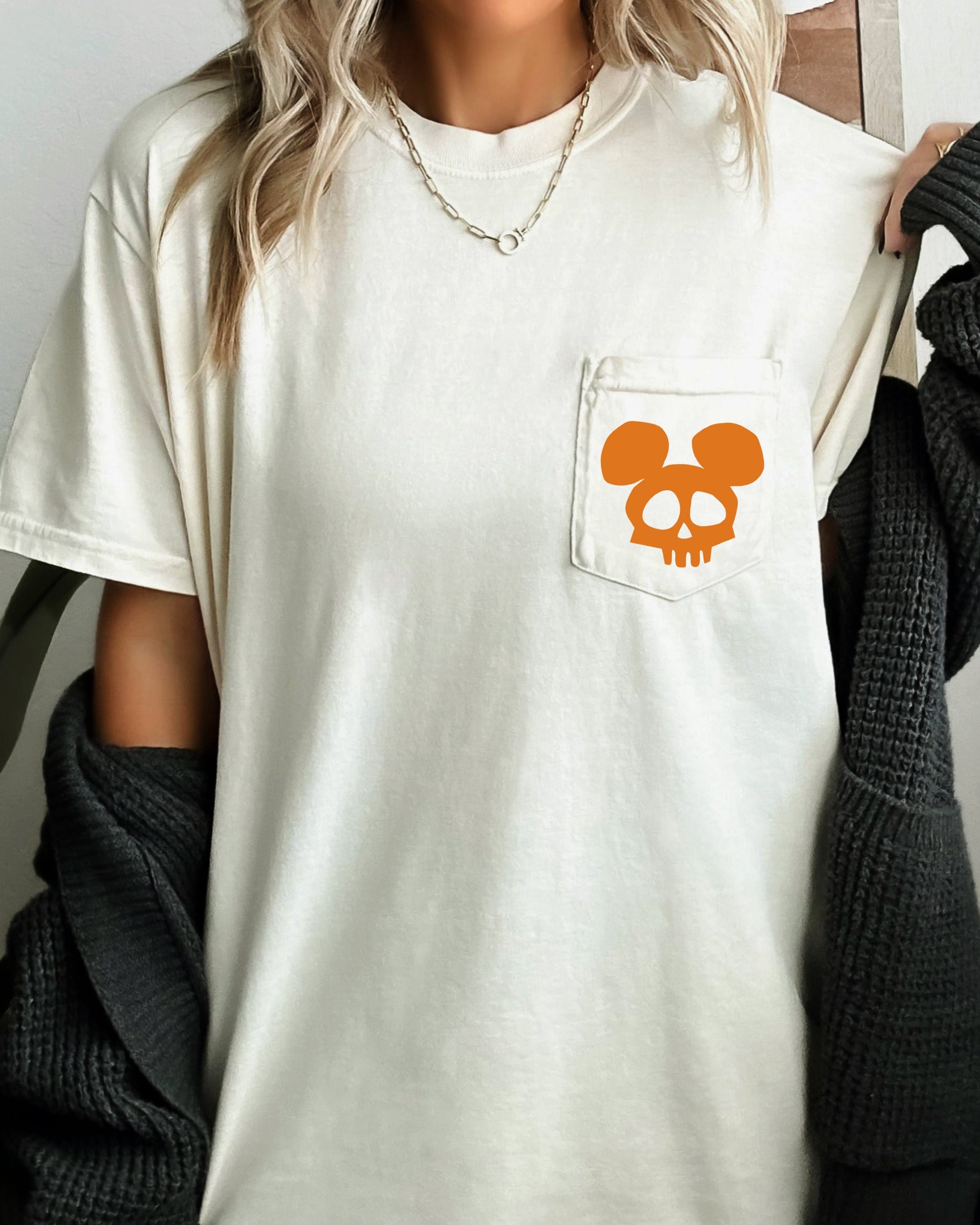 Mouse Skull Spooky Halloween Vintage Inspired Creepy Cute Pocket Graphic Edition Comfort Colors Tee