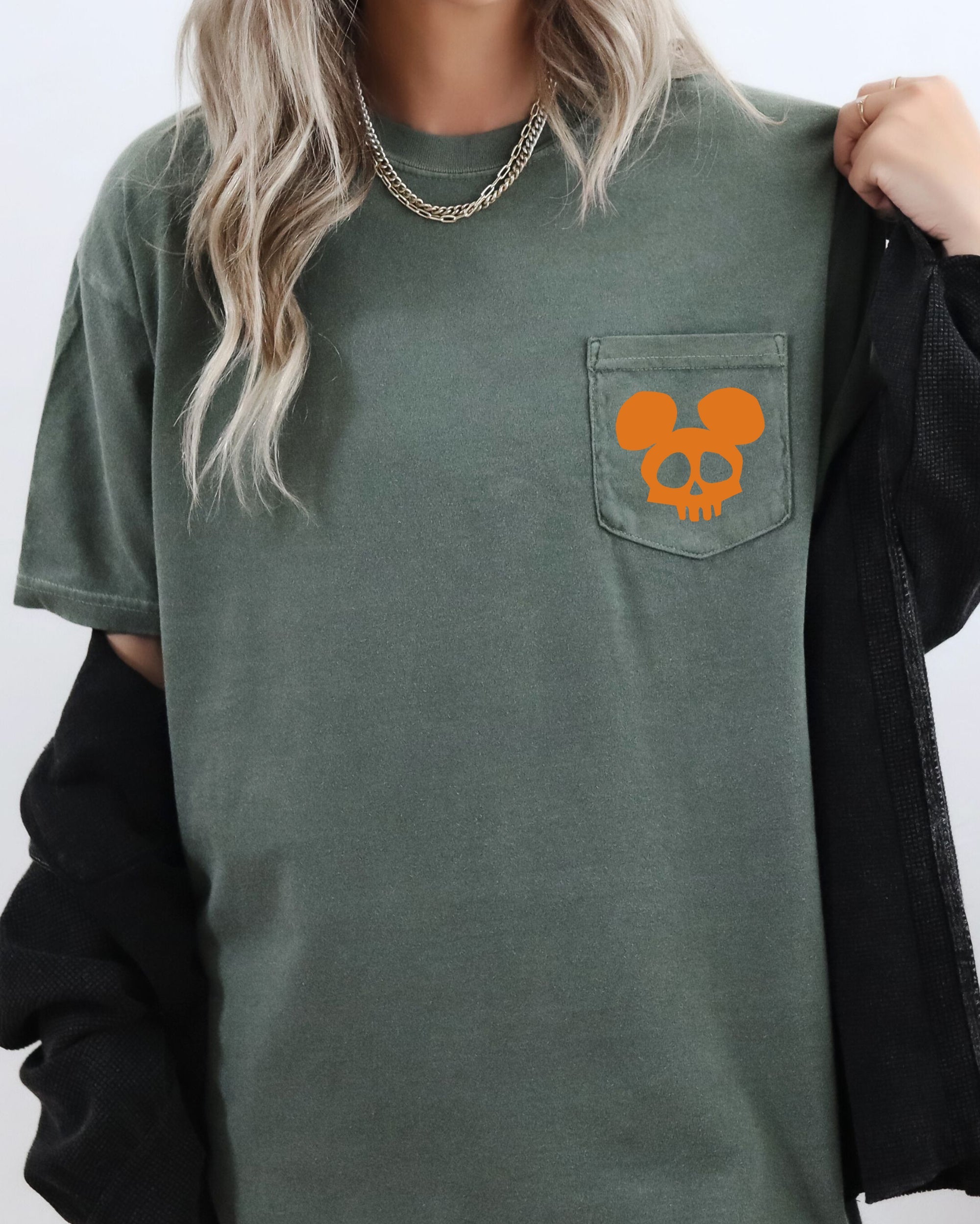 Mouse Skull Spooky Halloween Vintage Inspired Creepy Cute Pocket Graphic Edition Comfort Colors Tee
