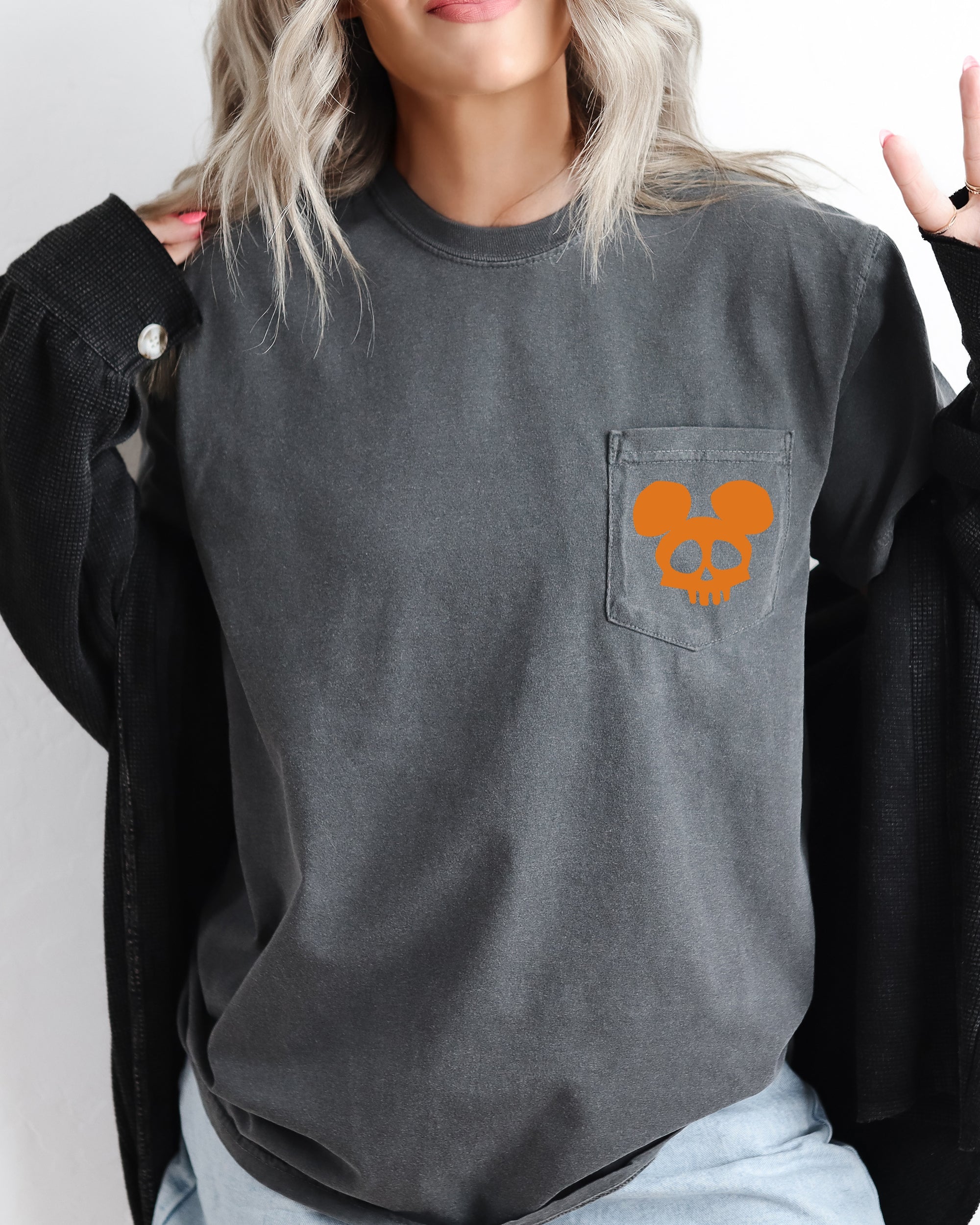 Mouse Skull Spooky Halloween Vintage Inspired Creepy Cute Pocket Graphic Edition Comfort Colors Tee