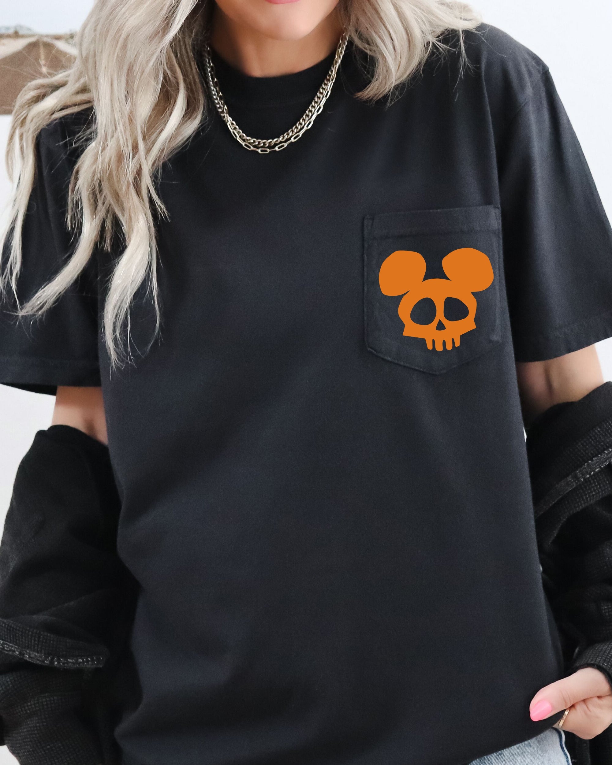 Mouse Skull Spooky Halloween Vintage Inspired Creepy Cute Pocket Graphic Edition Comfort Colors Tee
