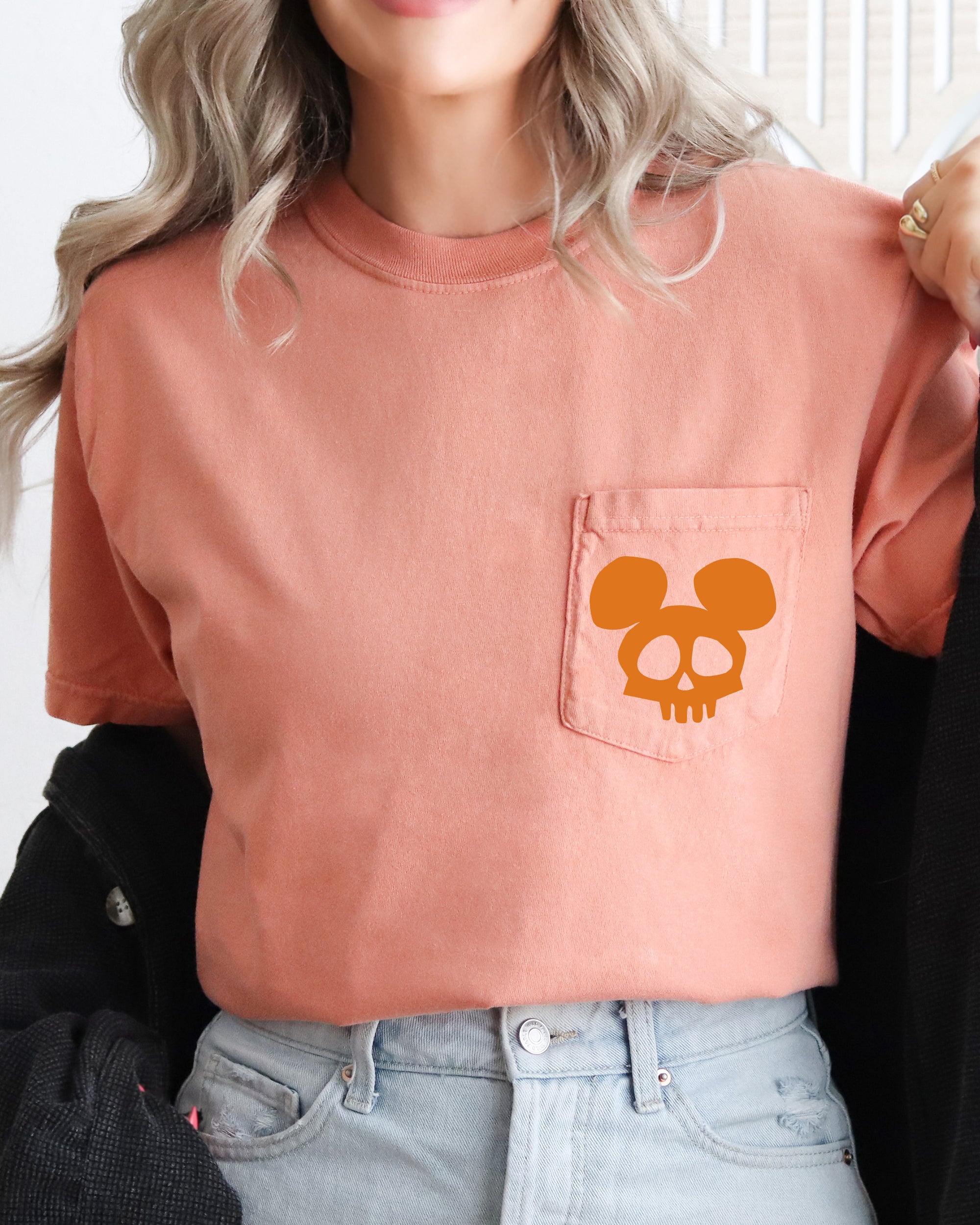 Mouse Skull Spooky Halloween Vintage Inspired Creepy Cute Pocket Graphic Edition Comfort Colors Tee