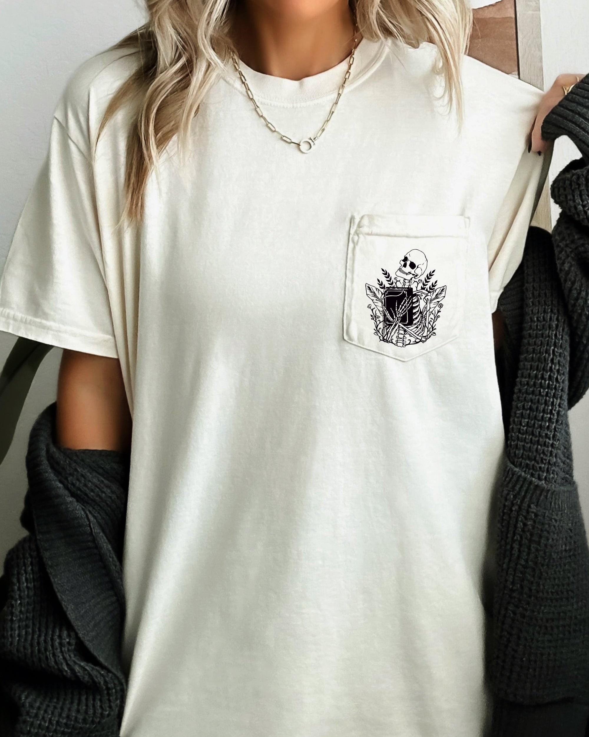 Reading Skeleton Halloween Night Library Portrait Vintage Style Comfort Colors Tee