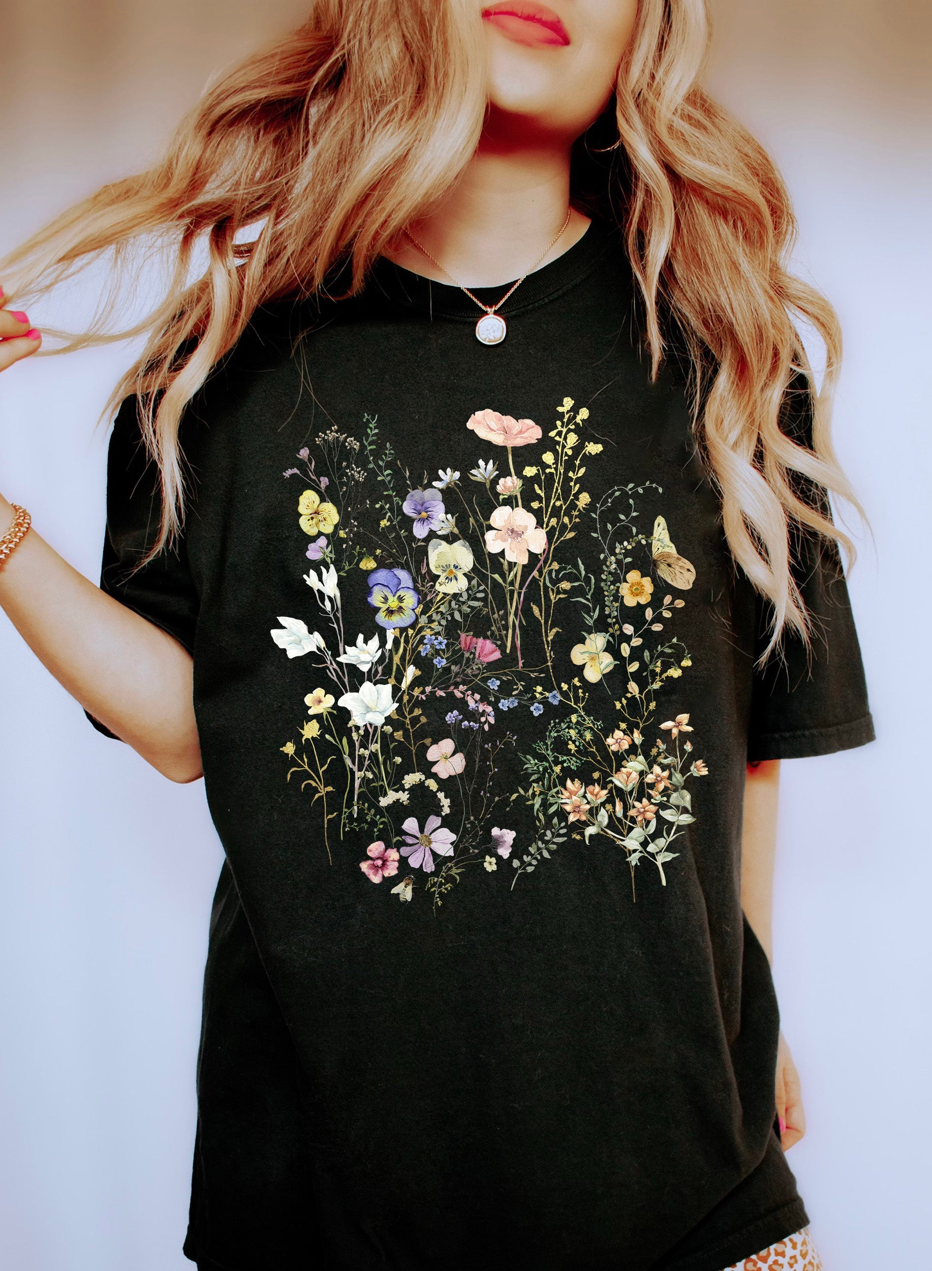Floral Vintage Wildflowers Boho Garden Party Edition Hand Drawn Motif Comfort Colors Tee