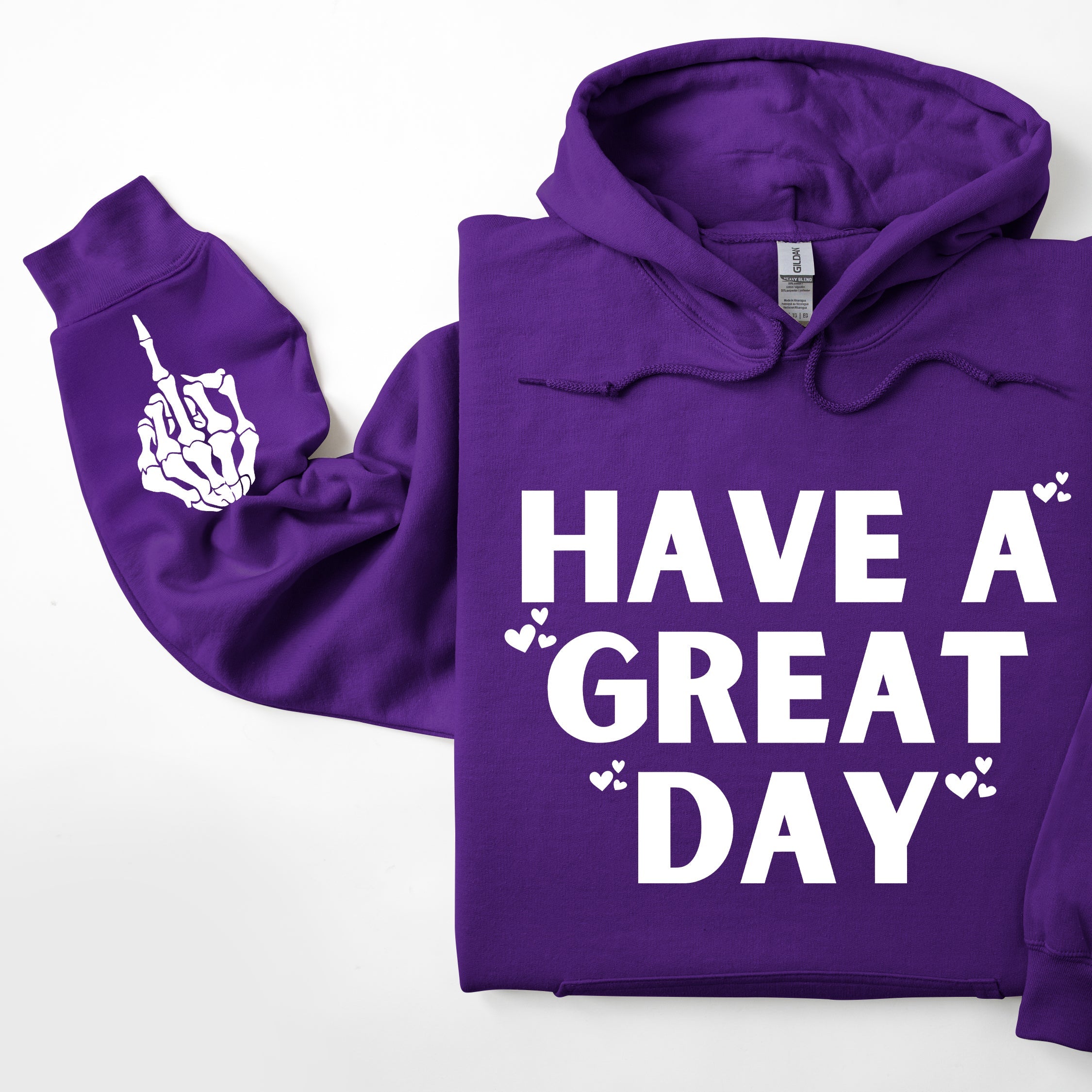 Have A Great Day Skeleton Middle Finger Sleeve Graphic Cheeky Unapologetic Hoodie