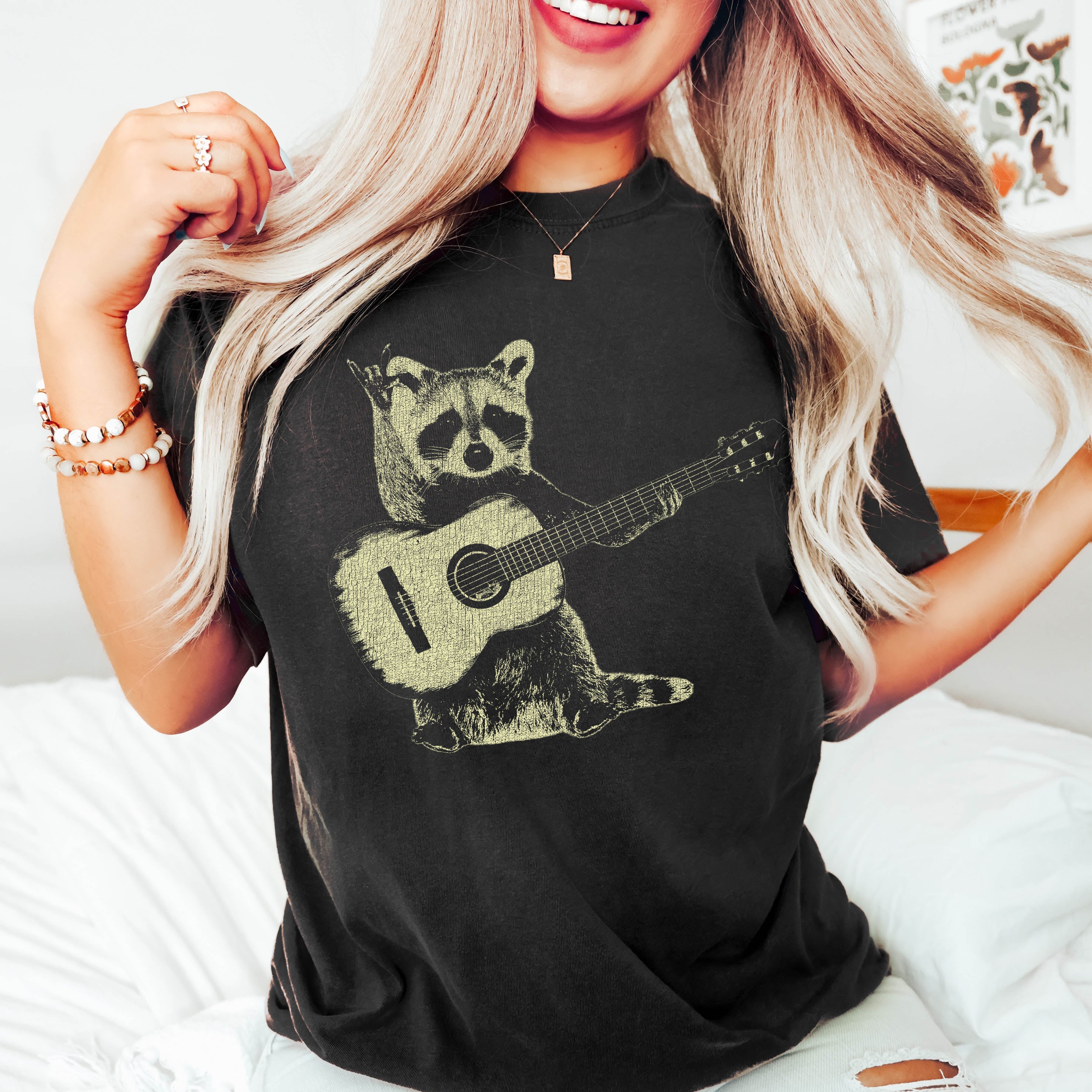 Raccoon Playing Guitar Comfort Colors Tee