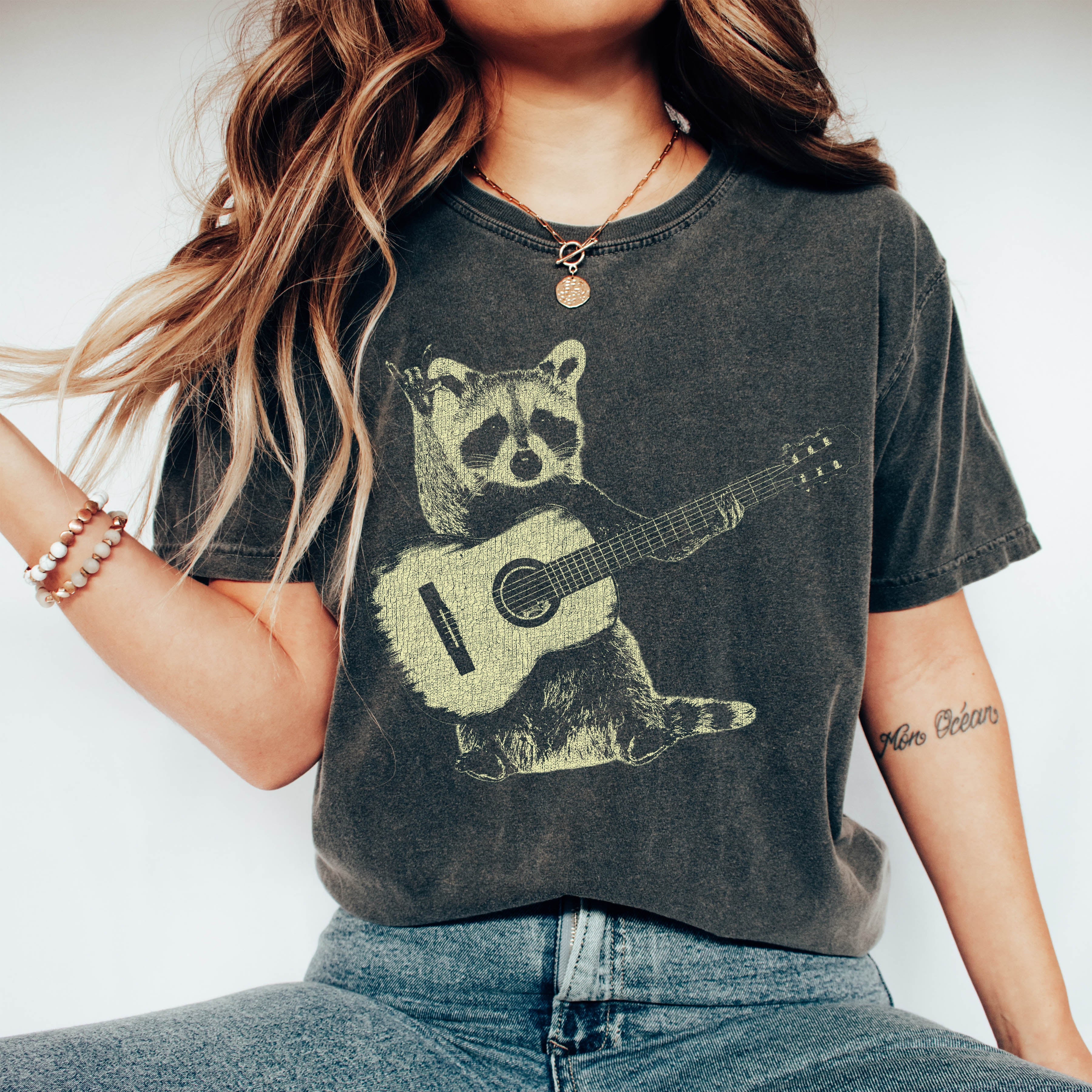 Raccoon Playing Guitar Comfort Colors Tee