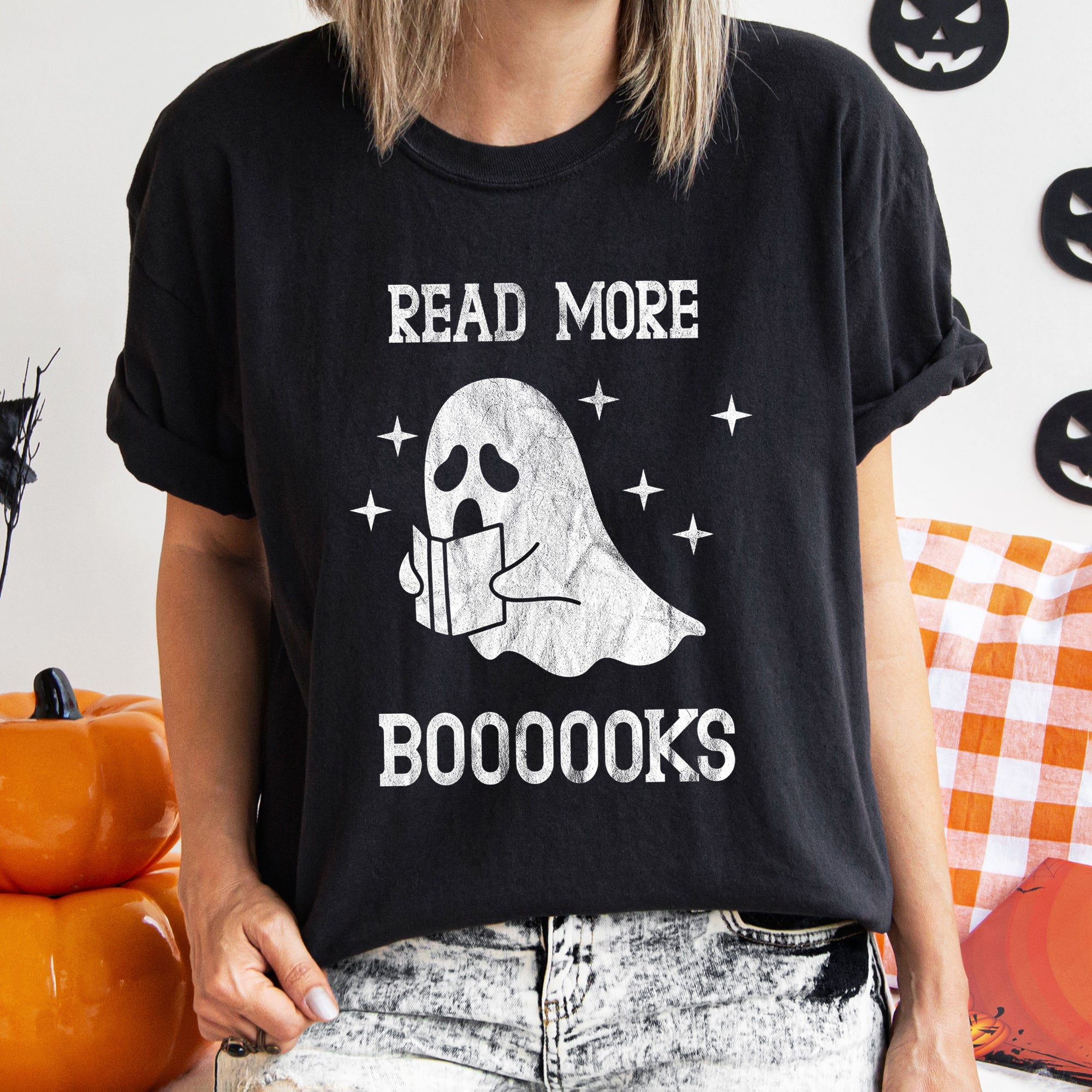 Read More Books Retro Halloween Vintage Library Edition Cozy Reading Night Comfort Colors Tee