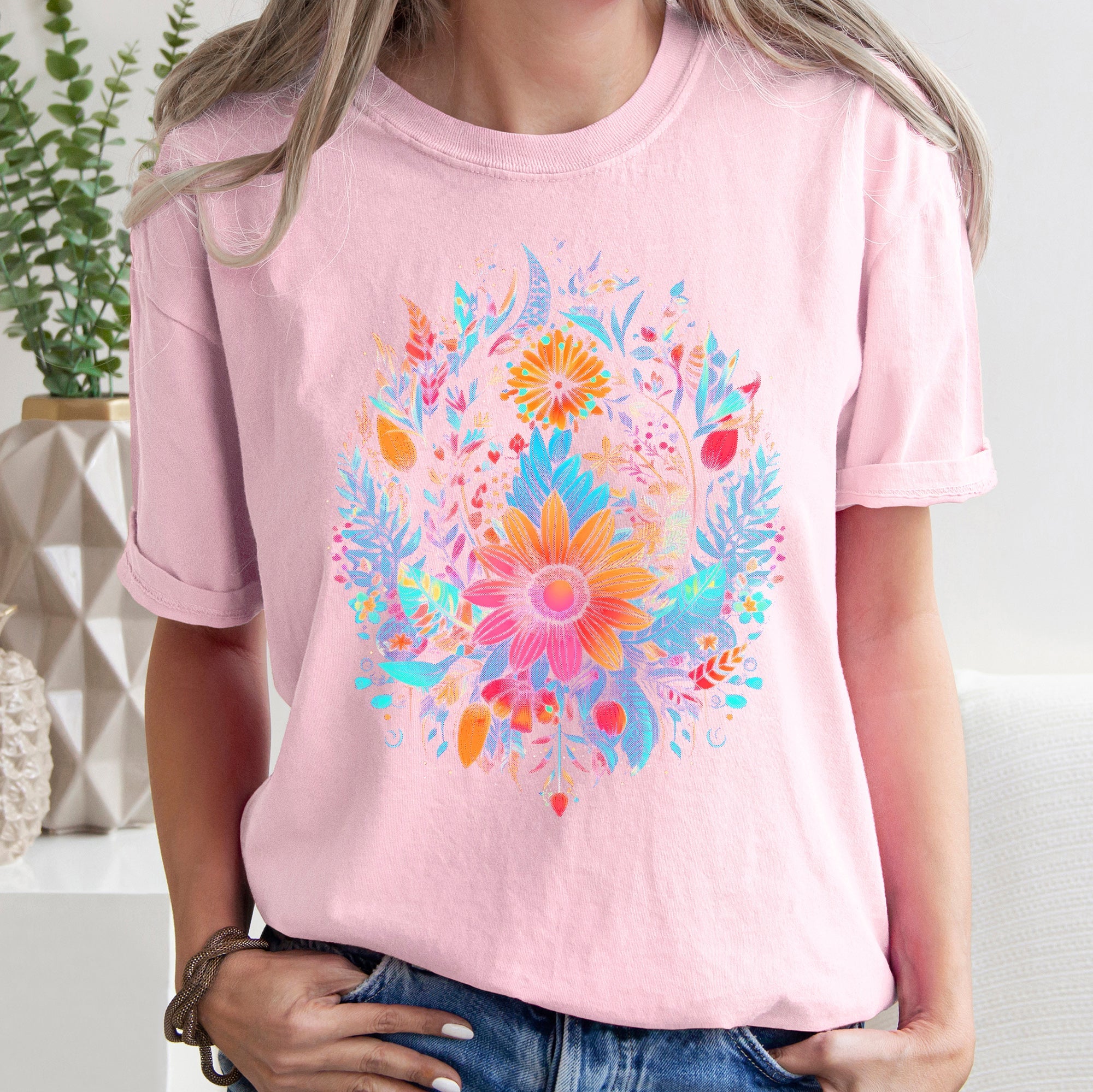 Retro Floral Festival Dreamscape Print Inspired By Summer Garden Parties Vintage Botanical Aesthetics Comfort Colors Tee