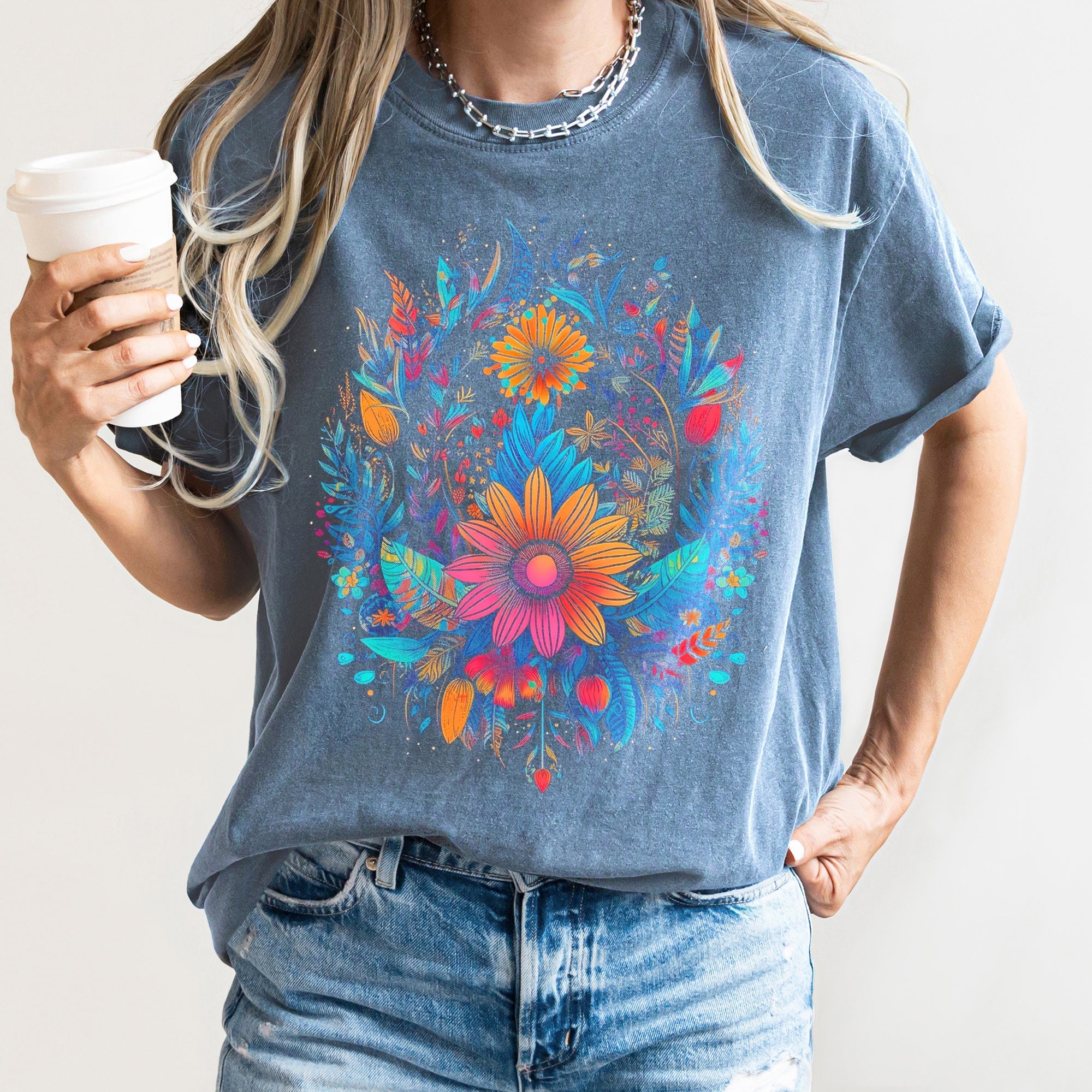 Retro Floral Festival Dreamscape Print Inspired By Summer Garden Parties Vintage Botanical Aesthetics Comfort Colors Tee