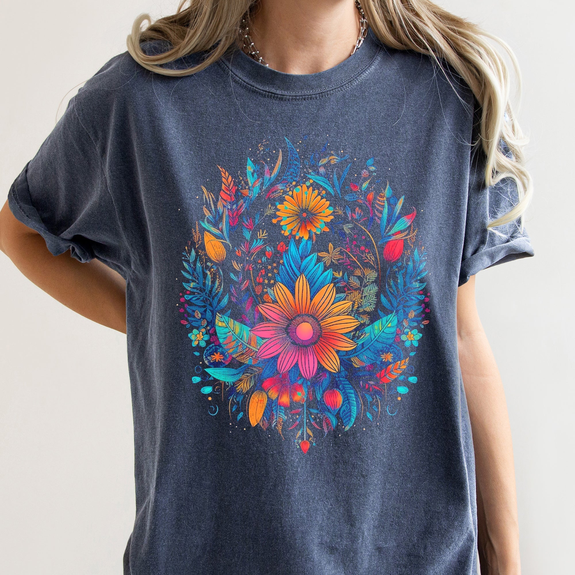Retro Floral Festival Dreamscape Print Inspired By Summer Garden Parties Vintage Botanical Aesthetics Comfort Colors Tee